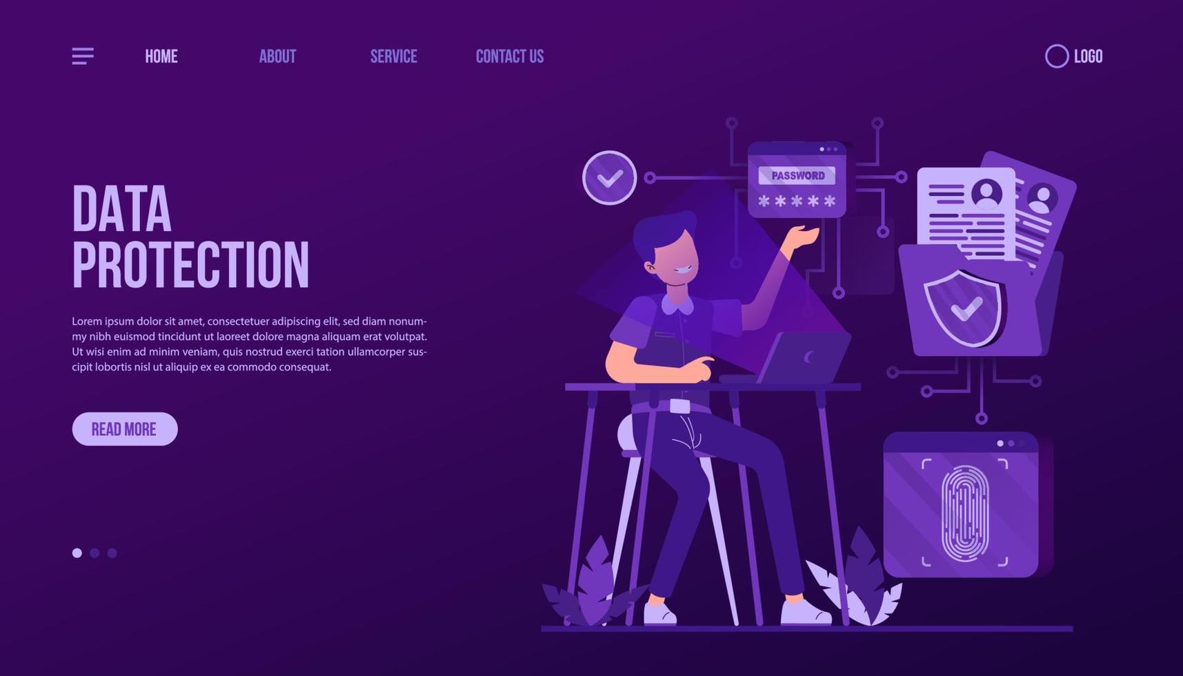 Data Protection Landing Page Template vector