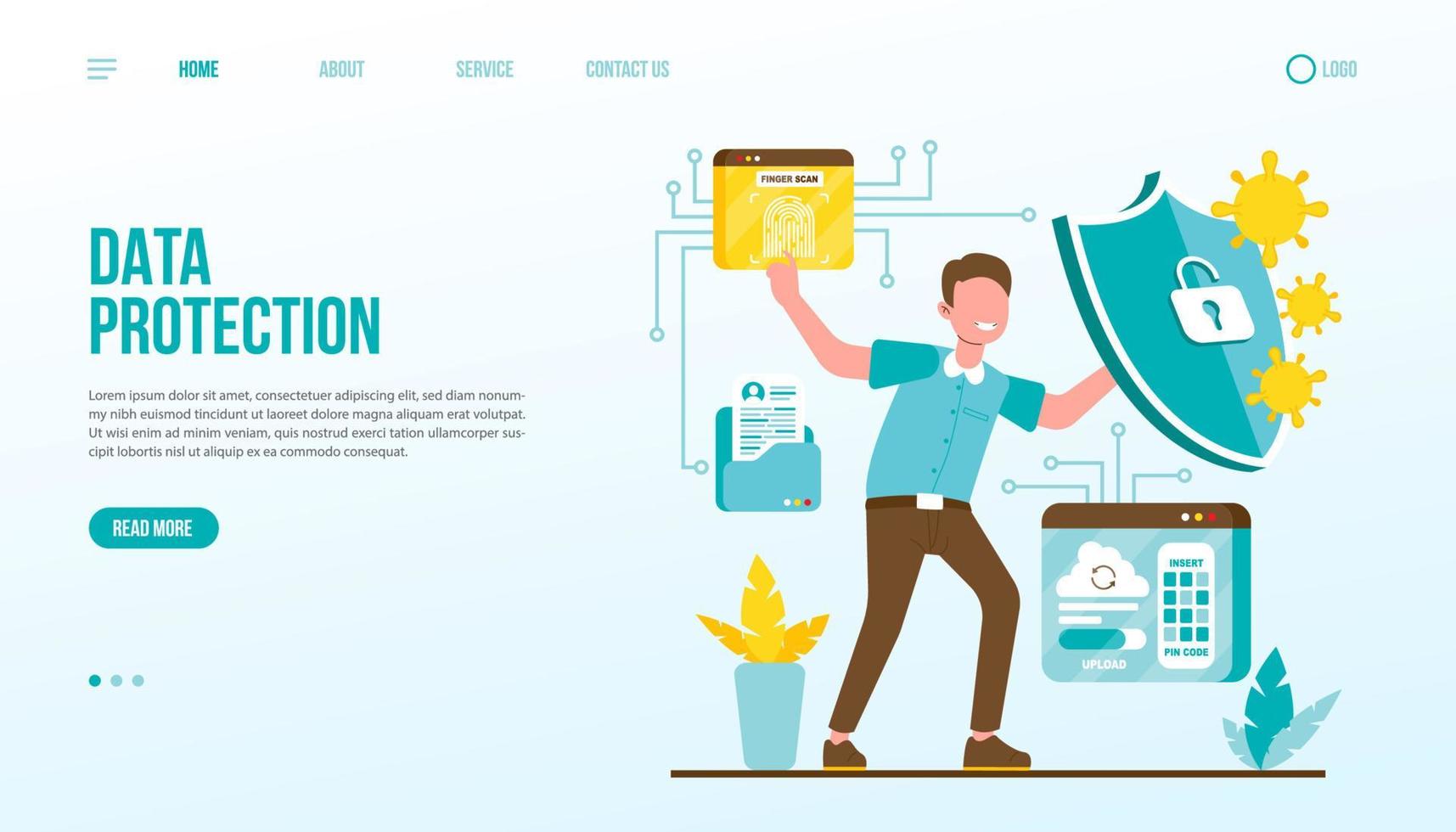 Data Protection Landing Page Template vector