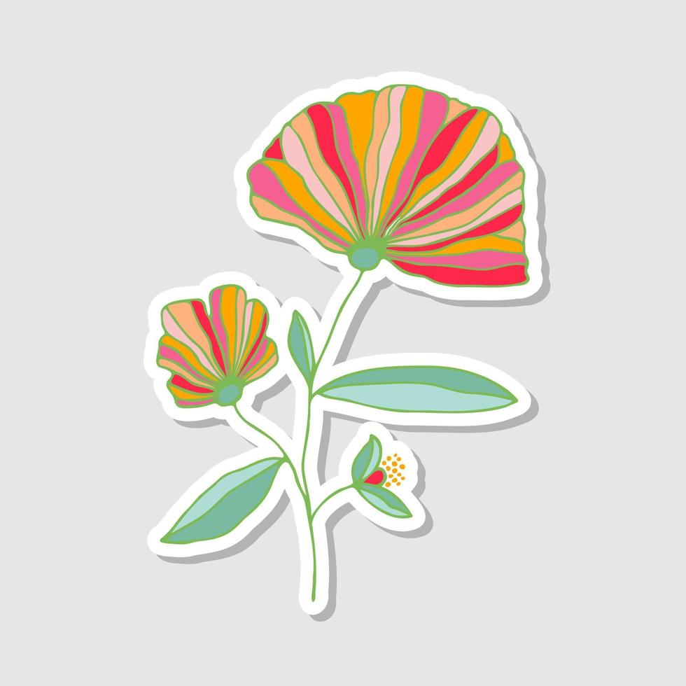 Colorful fantasy hand drawn flower. Stickers with flowers for the album. Beautiful floral stickers.Doodle style. Drawing bright flowers. Vector illustration.