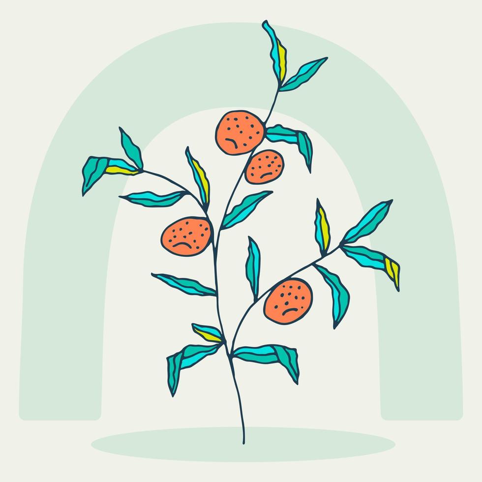 Hand drawn orange tree in doodle style. Orange. Fruit tree drawing. Pastel shades. Abstract art botanical background vector. Fresh healthy food. vector