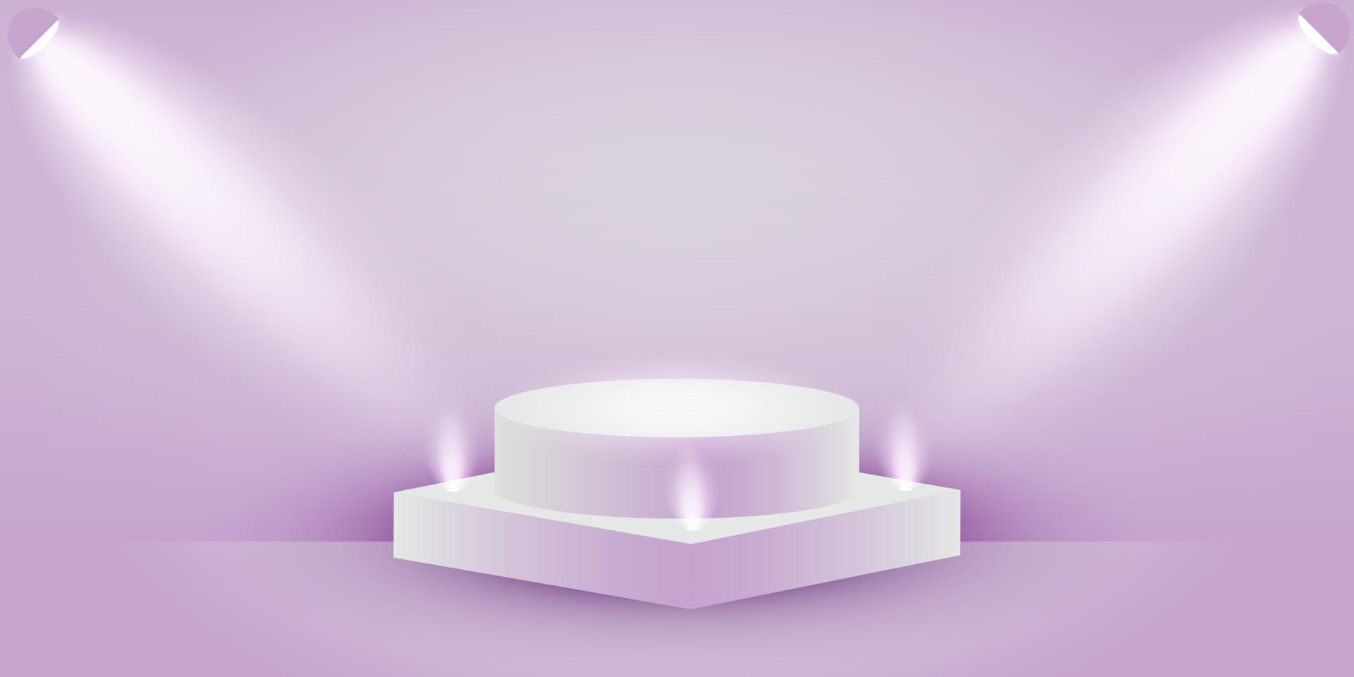 Geometric scene 3d with lilac backlight. Pastel lilac podium with soft light. 3D visualization of the scene for the presentation of products. Purple Vector background.