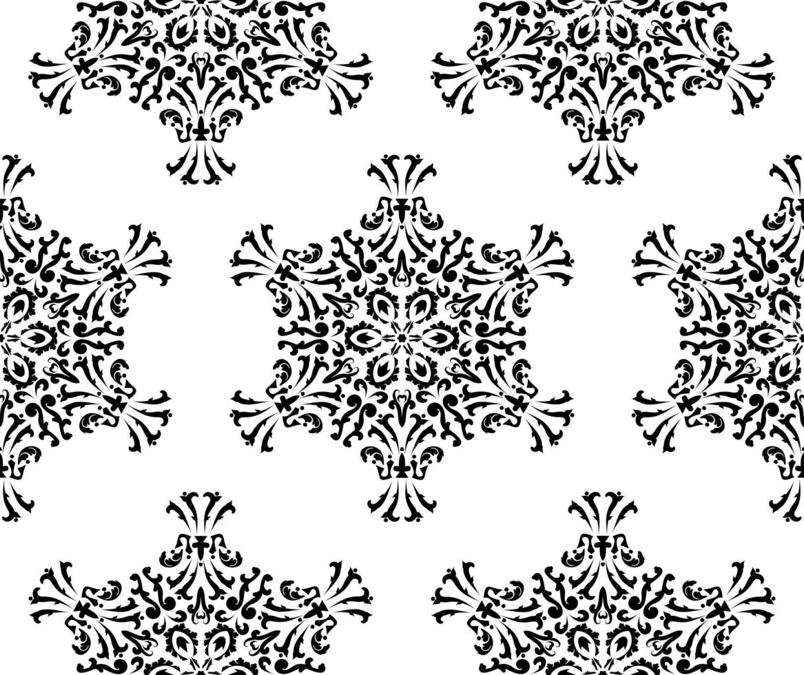Seamless pattern with floral mandalas. Oriental pattern with round ornaments. Black and white color. Vector graphic vintage pattern. For fabric, tile, wallpaper or packaging.