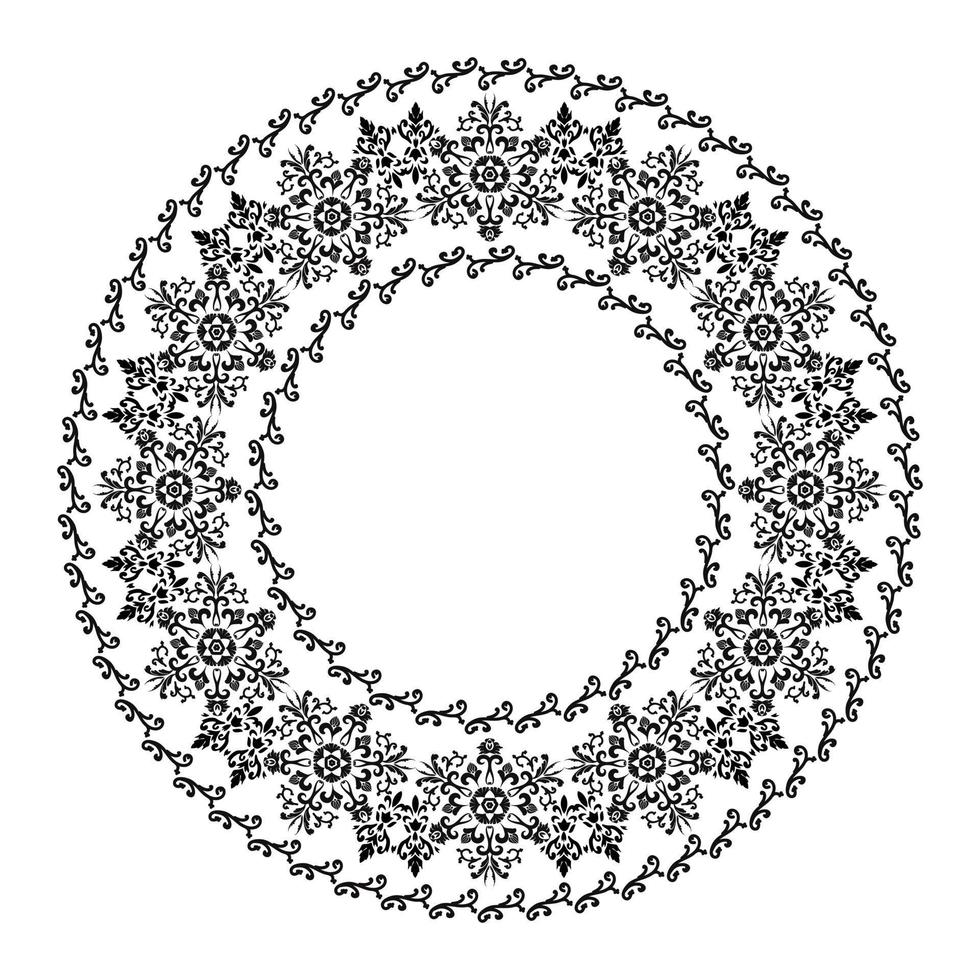 marco de círculo floral tallado. para el diseño de marcos, menús, invitaciones de boda o etiquetas, para corte por láser, creación de patrones en madera, marquetería. gráficos digitales. en blanco y negro. vector