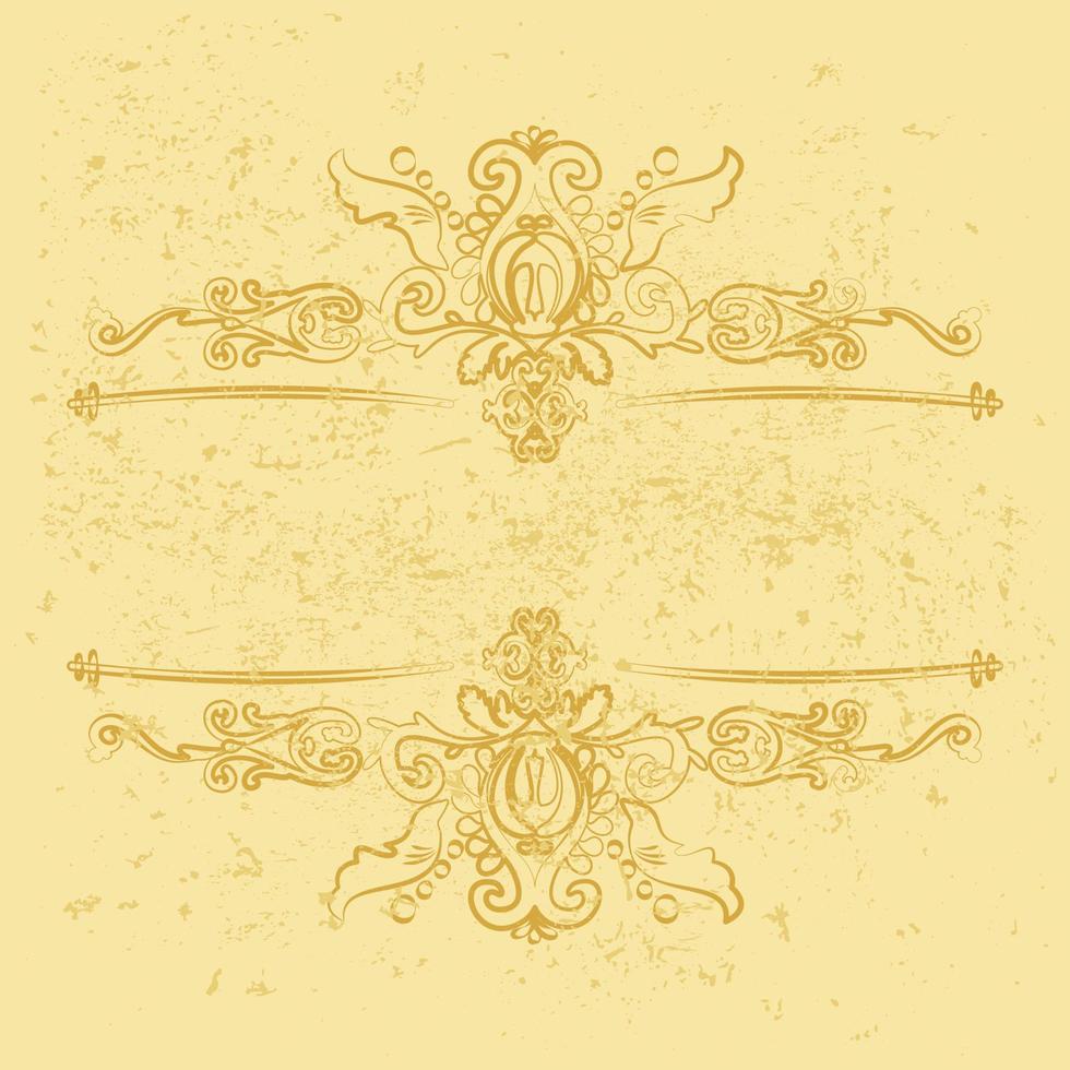 Gold vintage decorative borders. Patterned horizontal frames on a golden grunge background. Gold, yellow color. Vintage template for invitations, cards, books. vector