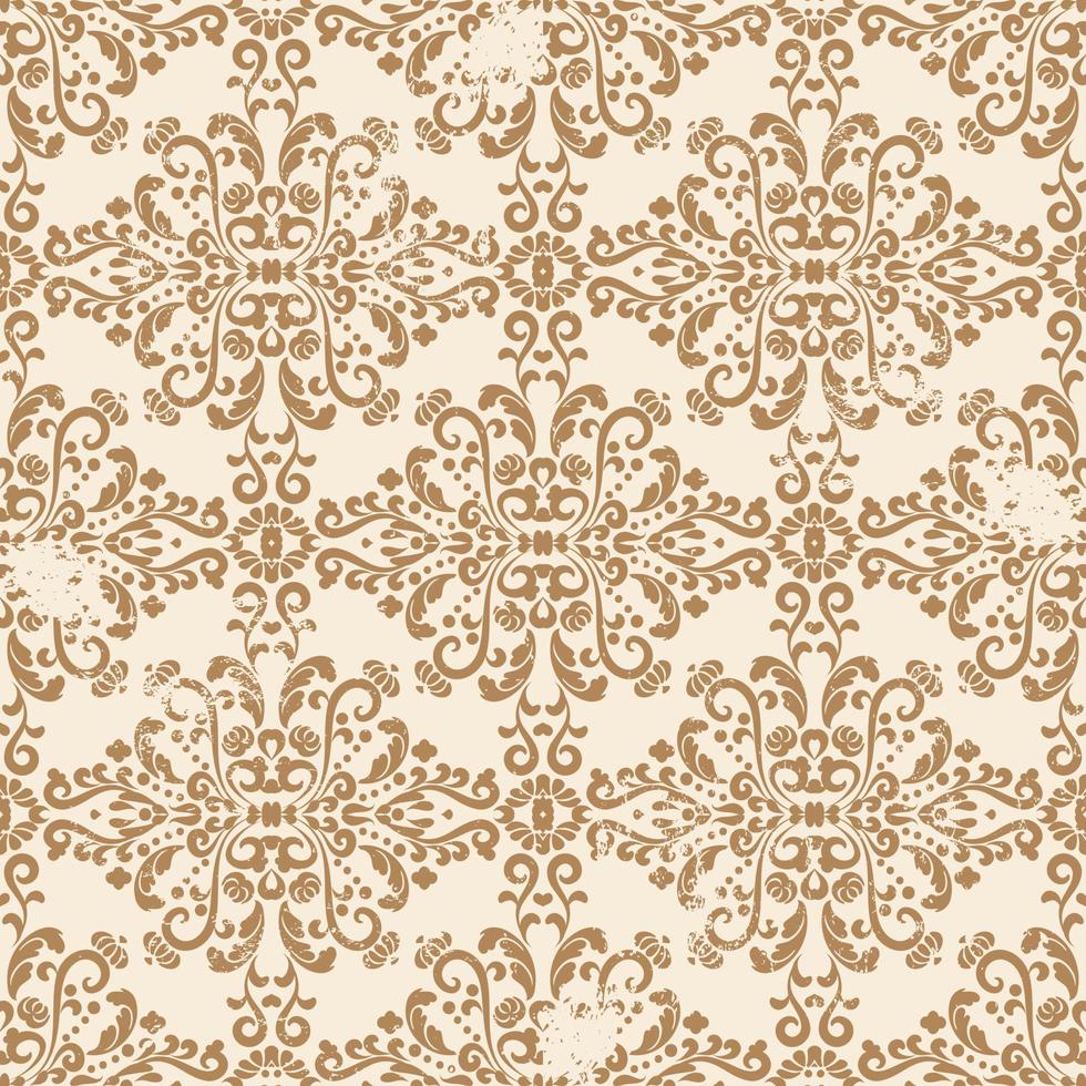 Seamless vector background. Damask orient ornament with grunge elements and scuffs, classic vintage pattern. Brown and beige. Vintage pattern for fabric, wallpaper and packaging.