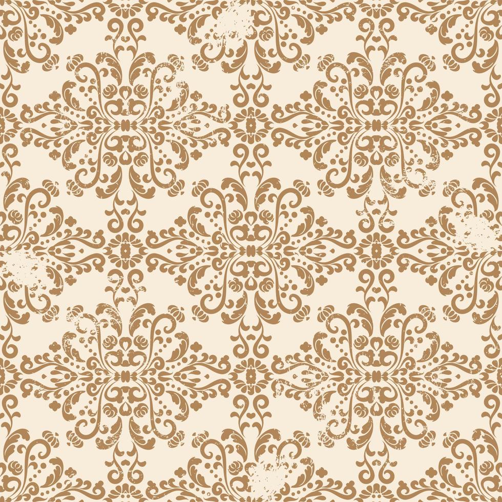 fondo de vector transparente. ornamento oriental de damasco con elementos grunge y rasguños, patrón vintage clásico. marrón y beige. patrón vintage para tela, papel pintado y embalaje.