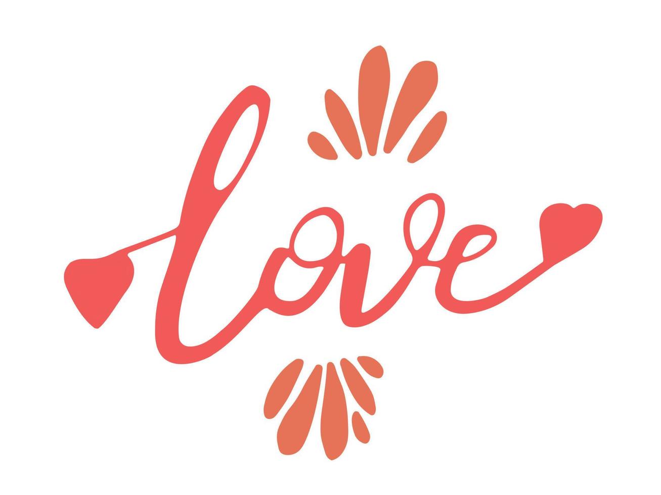 amor, ilustración de vector de letras para cartel, tarjeta, banner día de san valentín, boda. palabra dibujada a mano - amor con corazones de garabato.