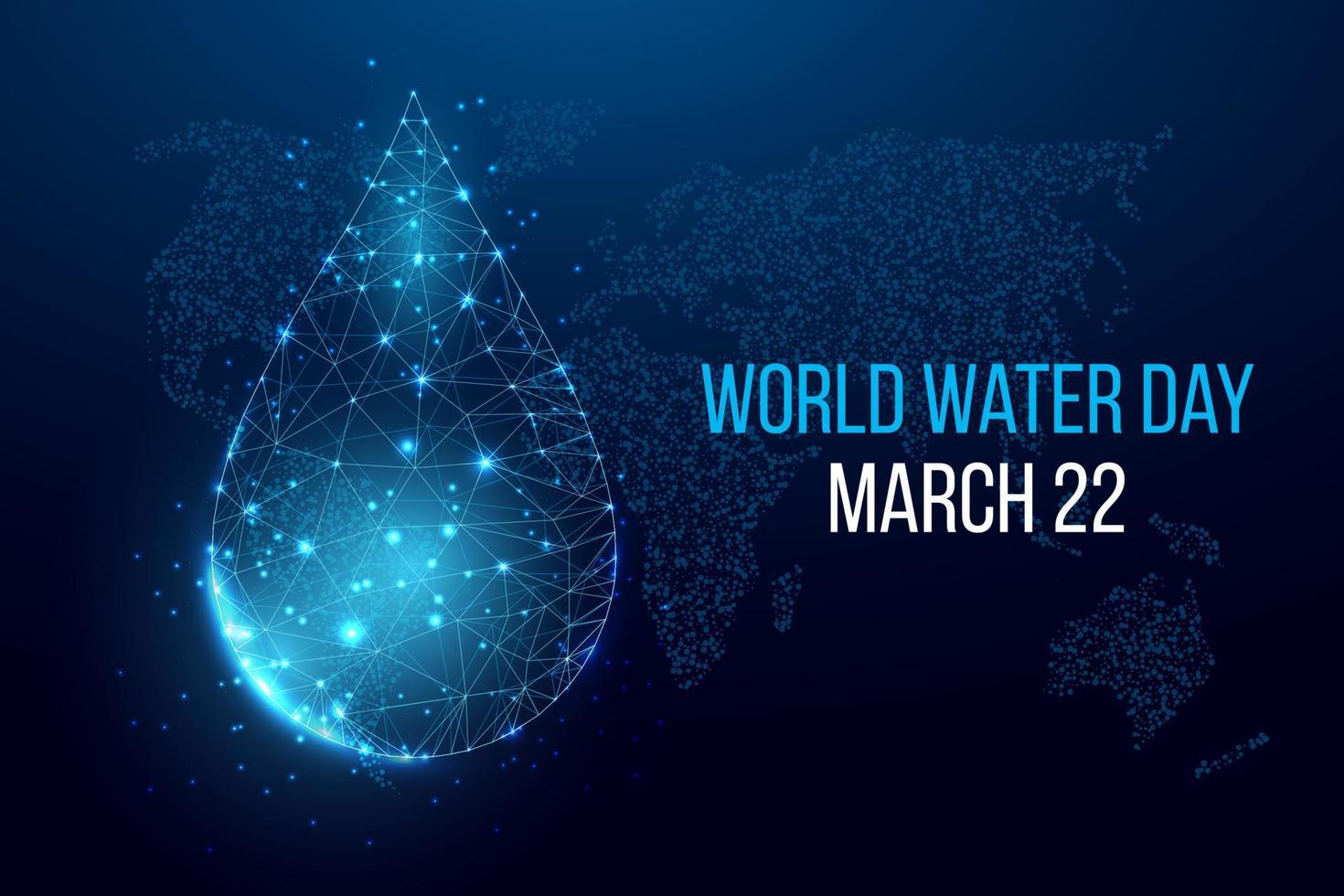 World water day concept. Banner template with glowing low poly water drop. Vector illustration.