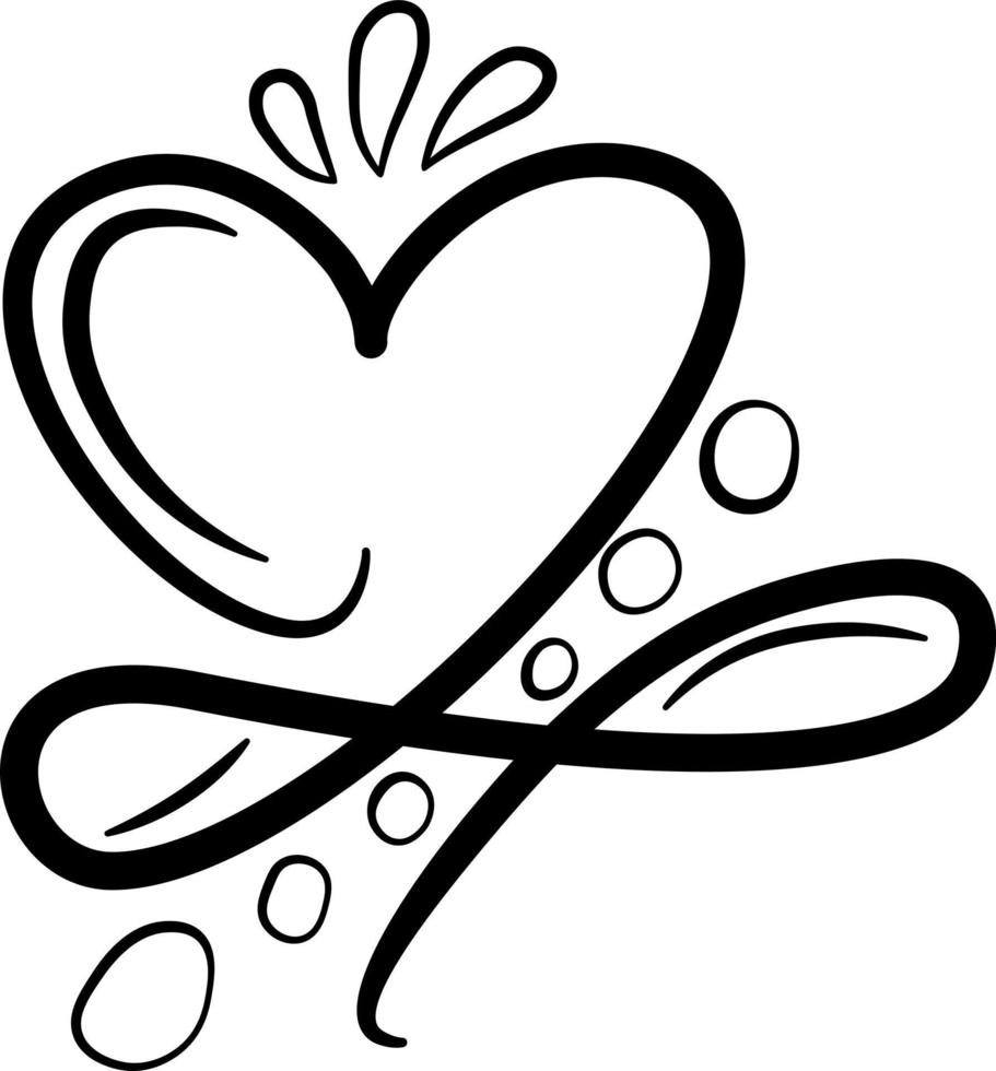 Heart, vector illustration for poster, card, banner Valentine day, wedding. Hand drawn word - love with doodle hearts.