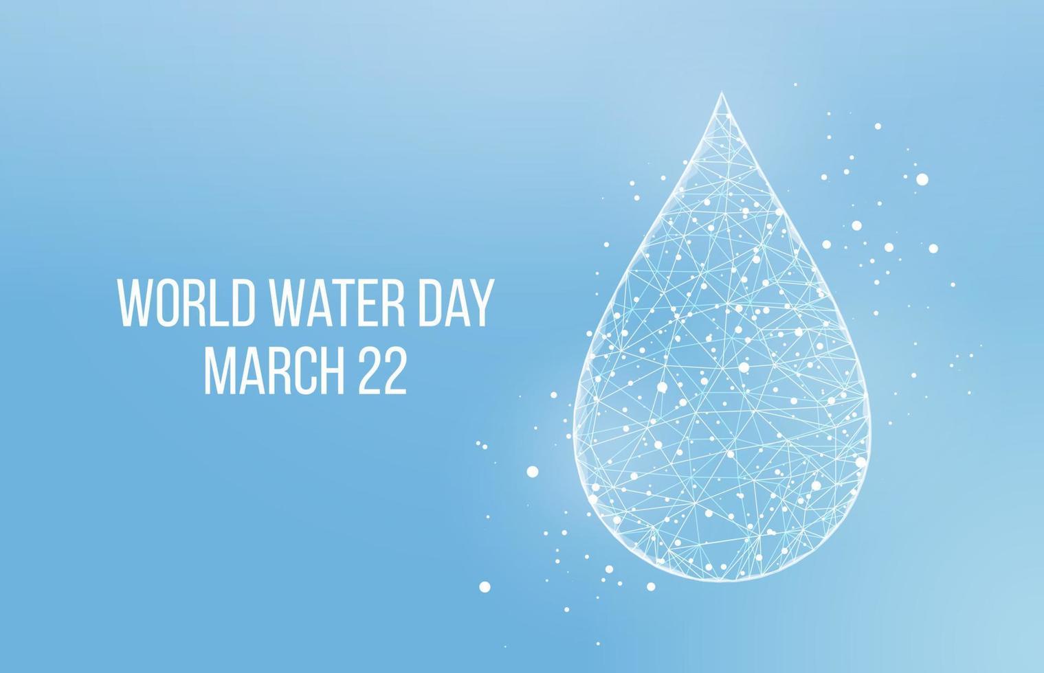 World water day concept. Banner template with glowing low poly water drop. Vector illustration.