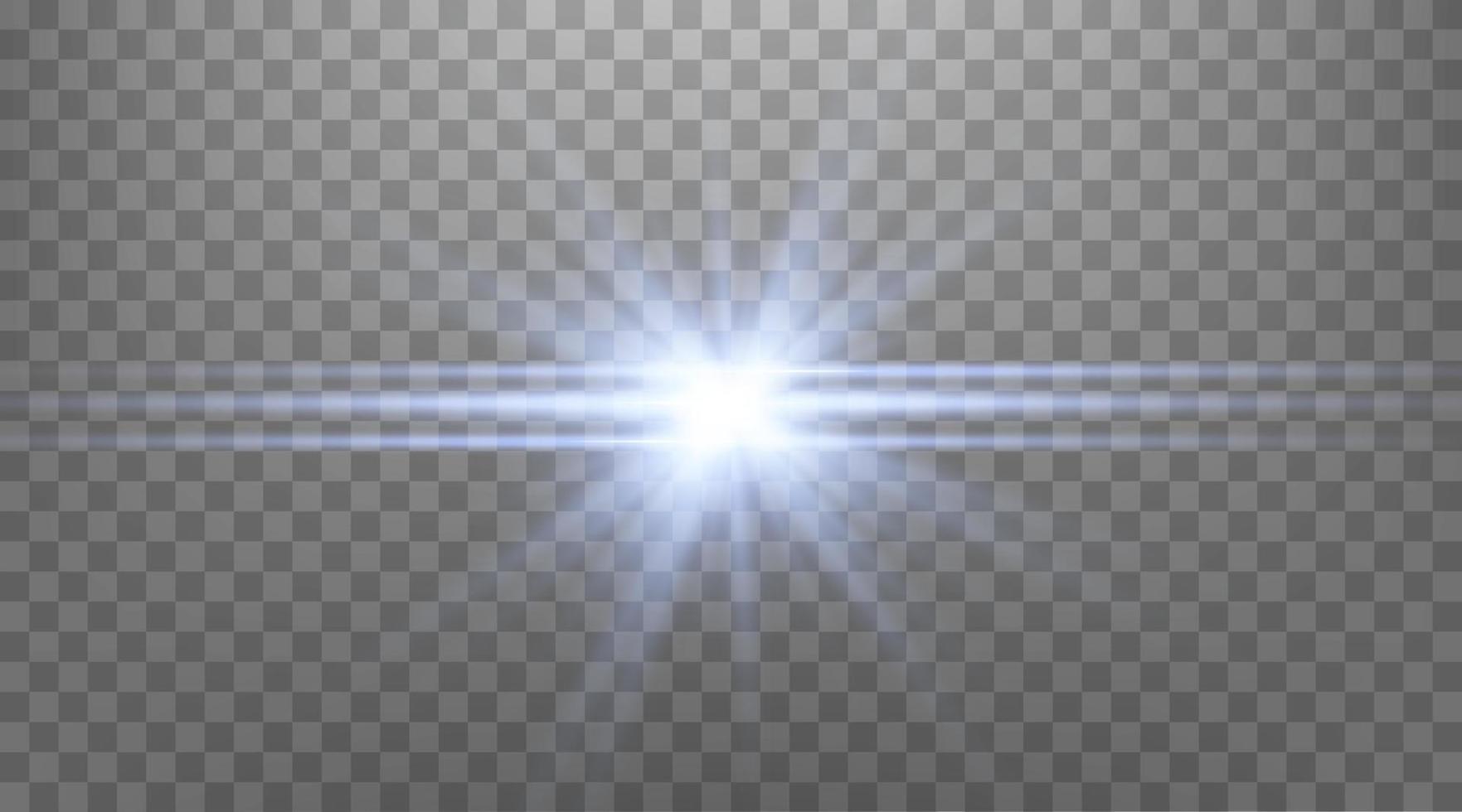 destello de lente horizontal azul. aislado sobre fondo transparente. flash solar con rayos o focos y bokeh. efecto de luz de bengala brillante. ilustración vectorial vector