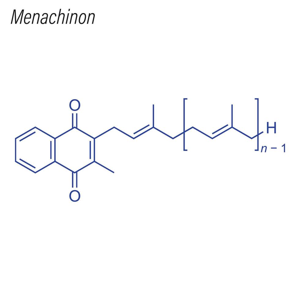 fórmula esquelética vectorial de menaquinona. mol químico de vitamina k2 vector