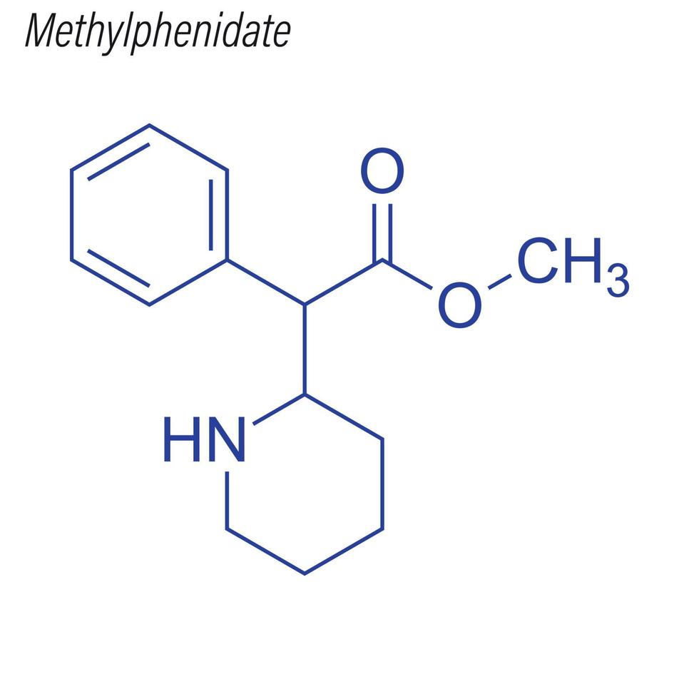 Vector Skeletal formula of Methylphenidate. Drug chemical molecu