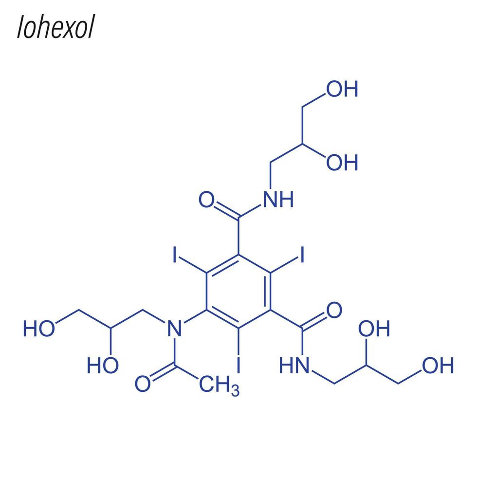 Vector Skeletal formula of Iohexol. Drug chemical molecule.