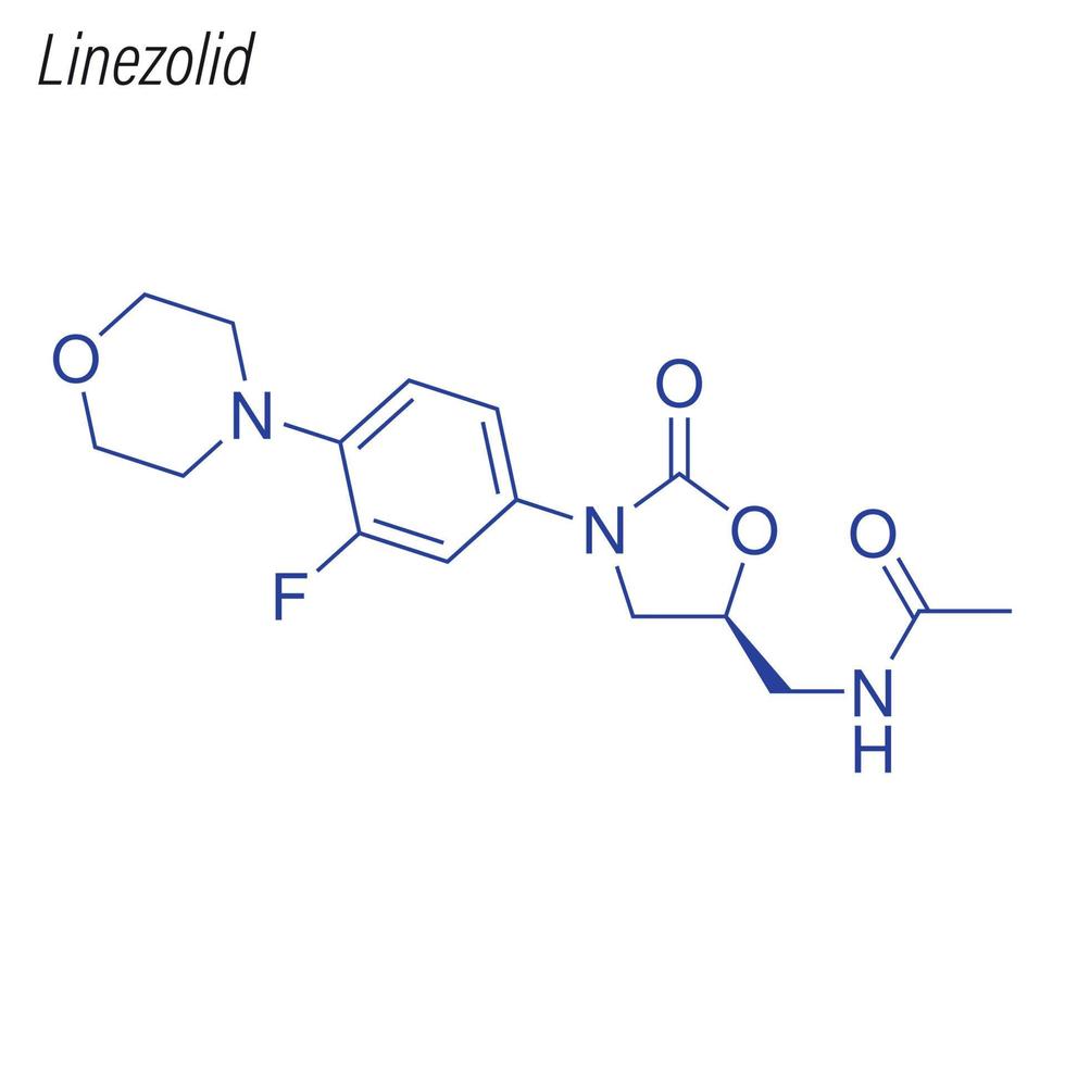 fórmula esquelética vectorial de linezolid. molécula química del fármaco. vector