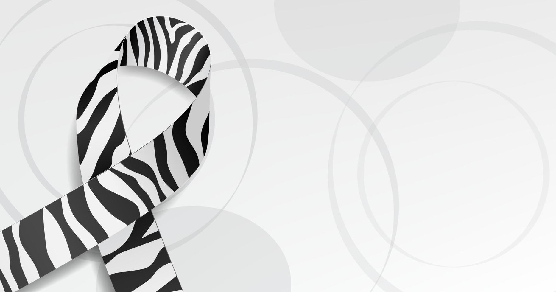 Rare disease day concept. Banner template with zebra ribbon awareness and text. Vector illustration