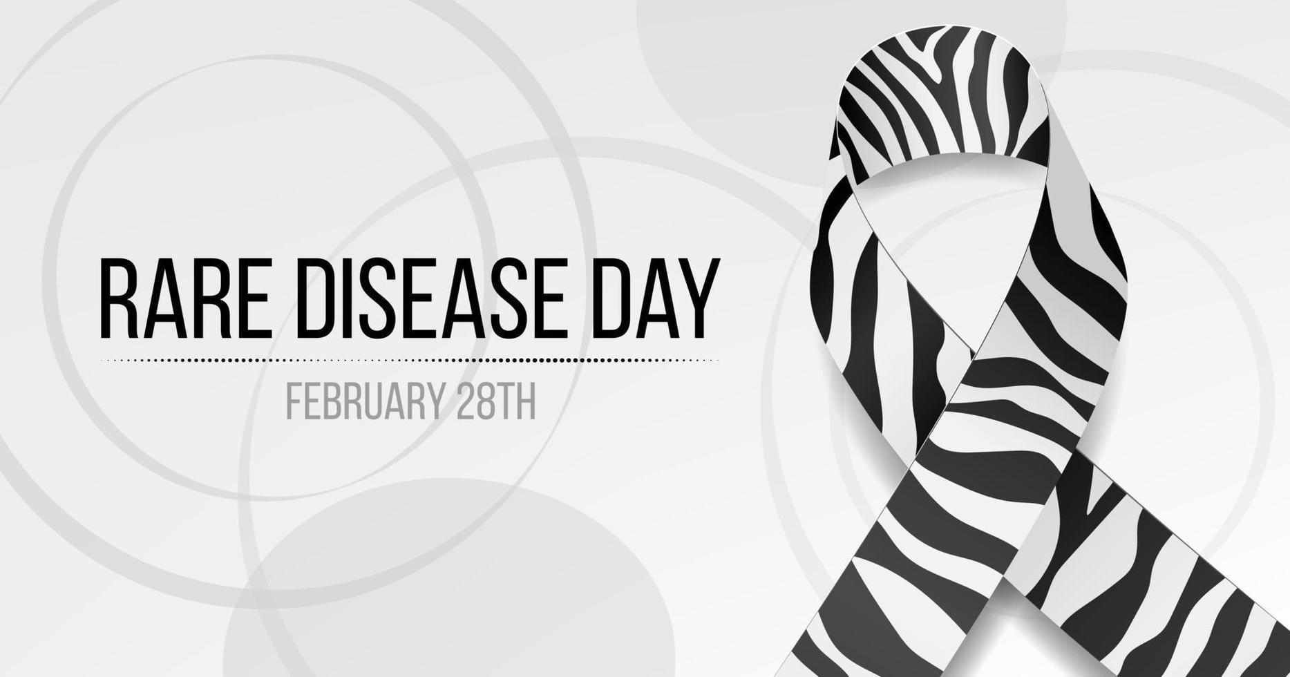 Rare disease day concept. Banner template with zebra ribbon awareness and text. Vector illustration