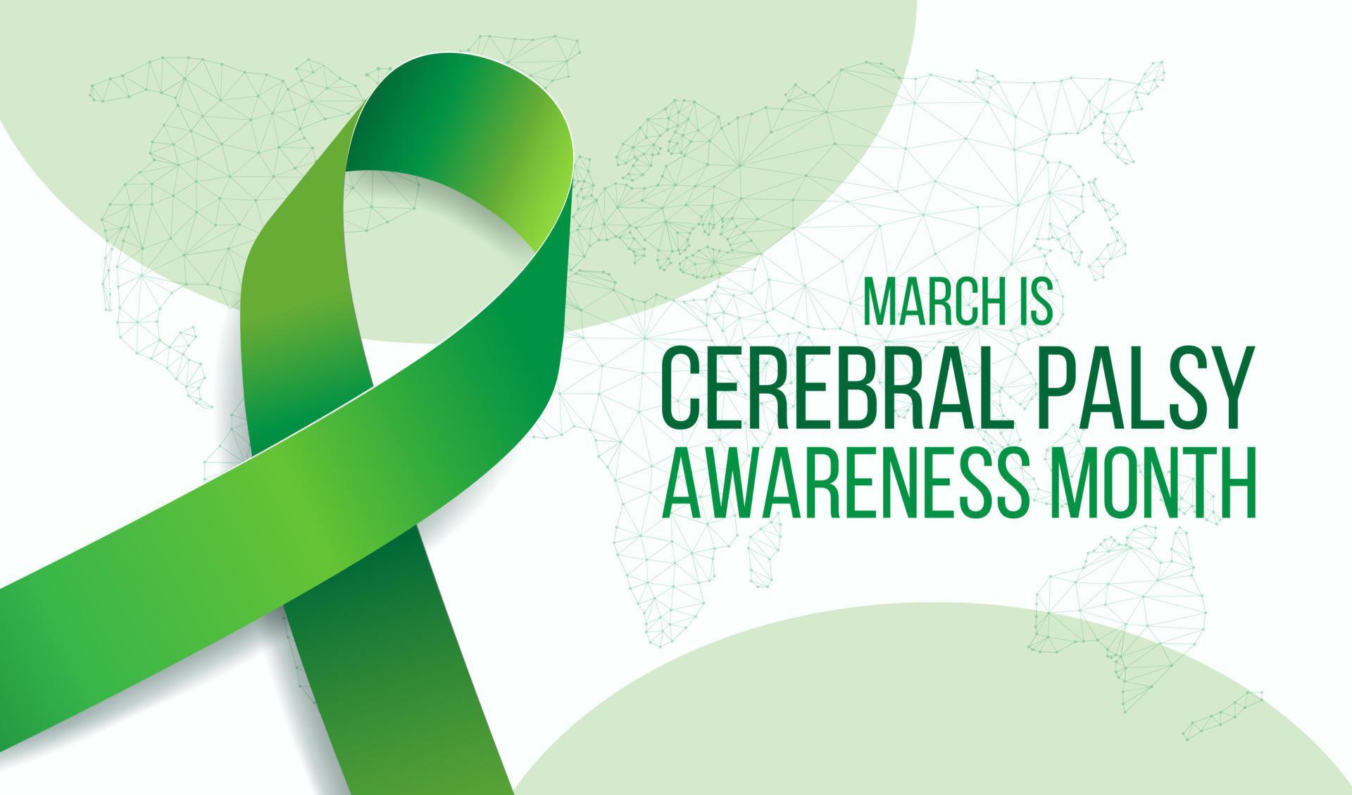Cerebral Palsy Awareness Month concept. Banner template with green ribbon and text. Vector