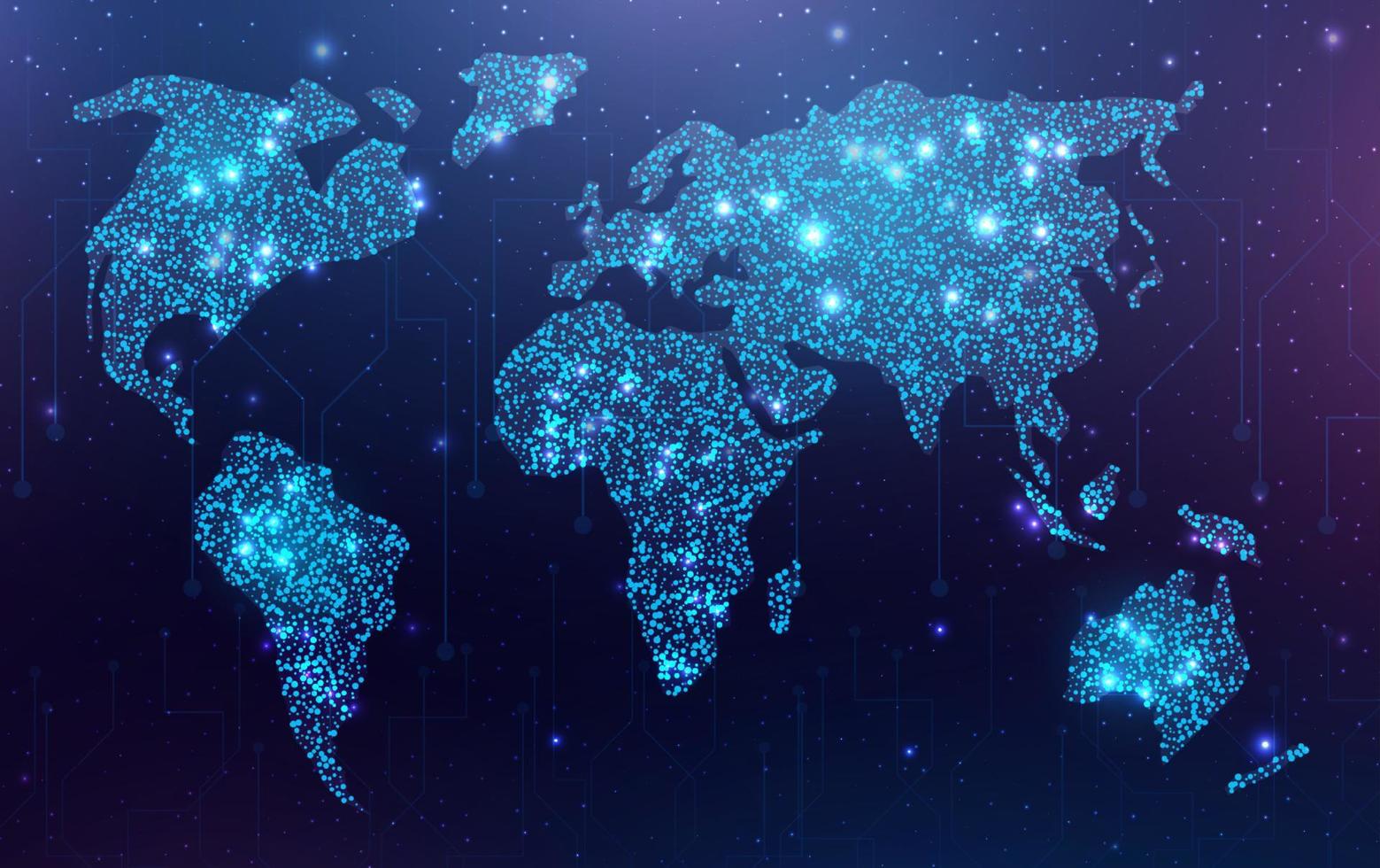 mapa futurista del planeta. mapa del mundo. globalización internet y tecnología, seguridad cibernética. fondo abstracto con mapa brillante de la tierra. ilustración vectorial vector