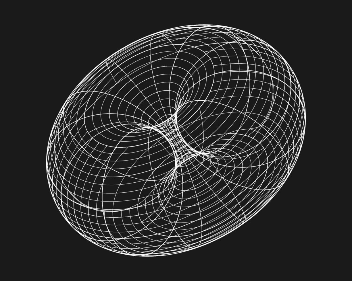 forma cibernética distorsionada, elemento de diseño retro punk. forma de geometría de onda de estructura alámbrica sobre fondo negro. ilustración vectorial vector
