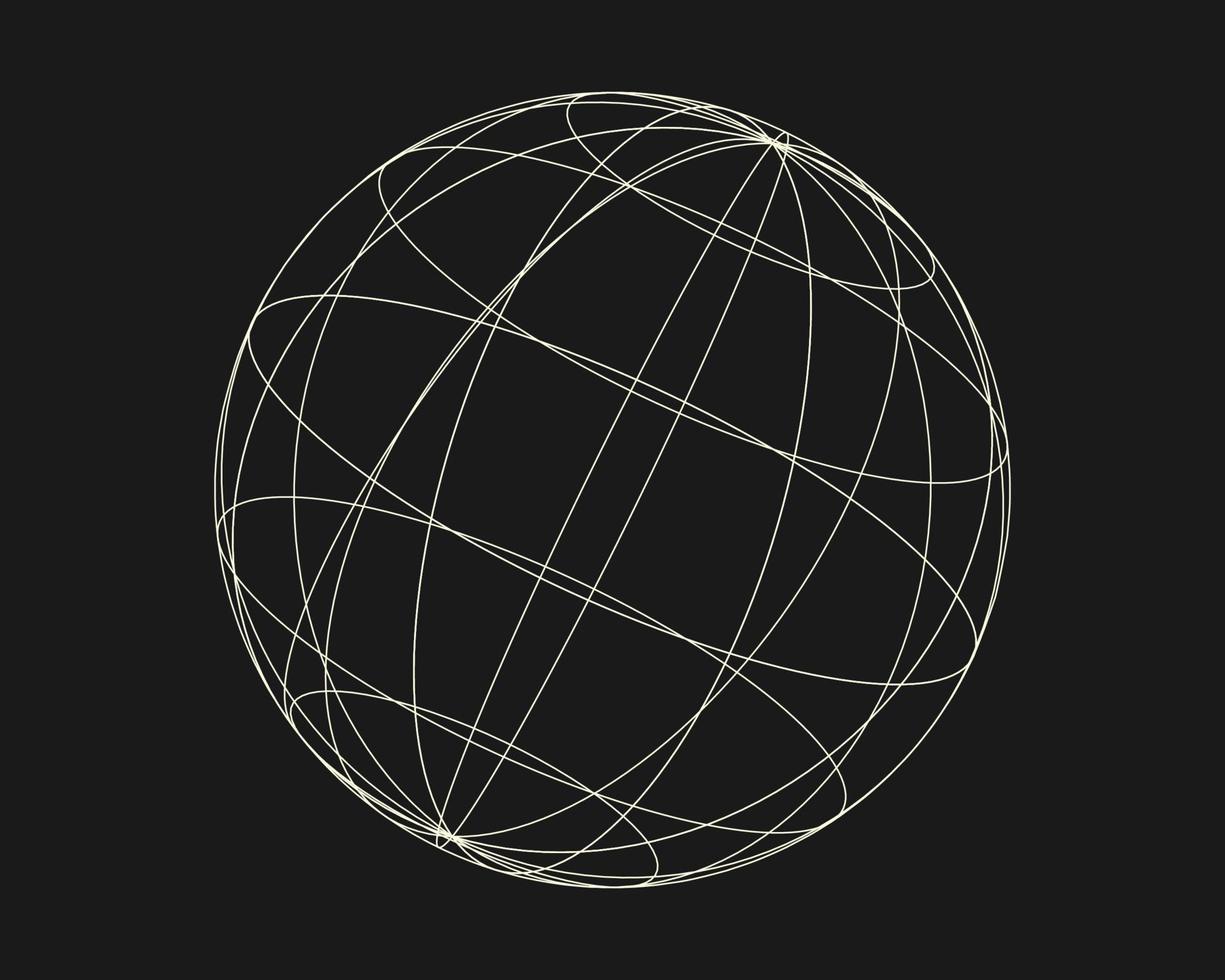 Cyber distorted shape, retro punk design element. Wireframe wave geometry shape on black background. Vector illustration.