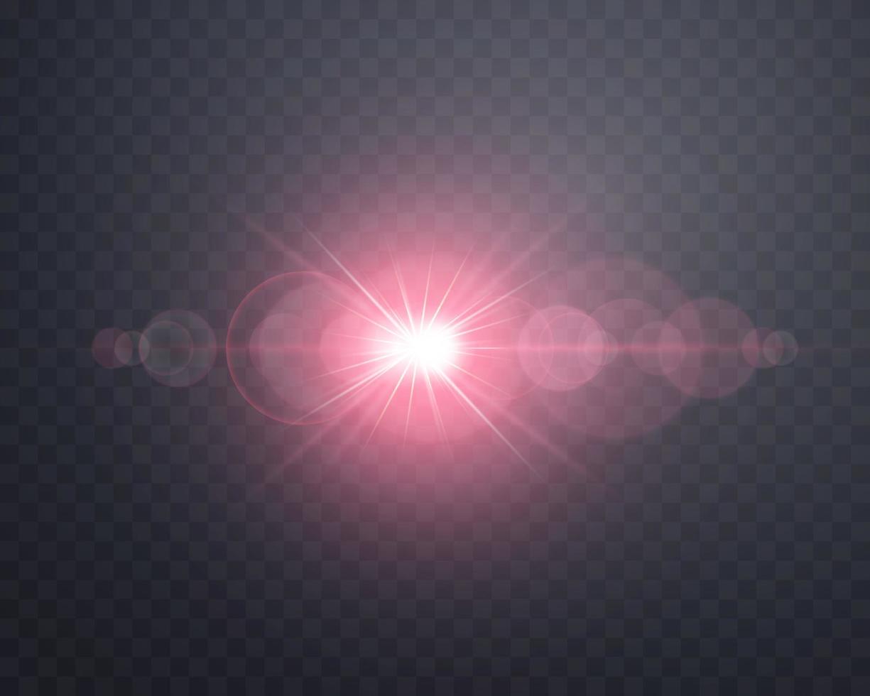 Red sunlight lens flare, sun flash with rays and spotlight. vector