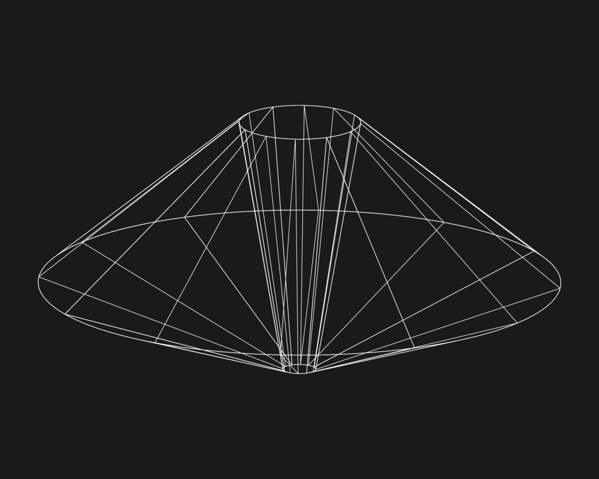 Cyber distorted shape, retro punk design element. Wireframe wave geometry shape on black background. Vector illustration.