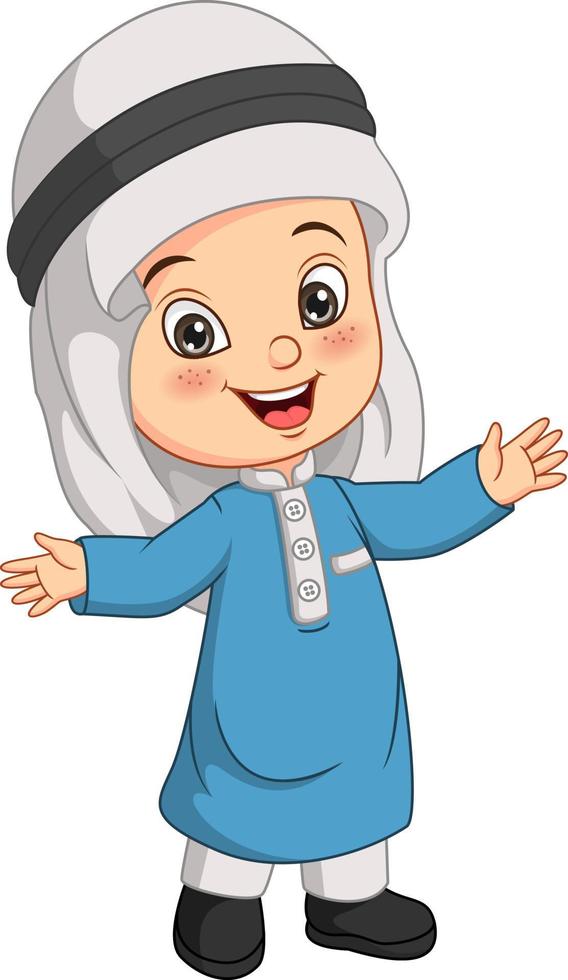 Cartoon muslim arabian boy posing vector