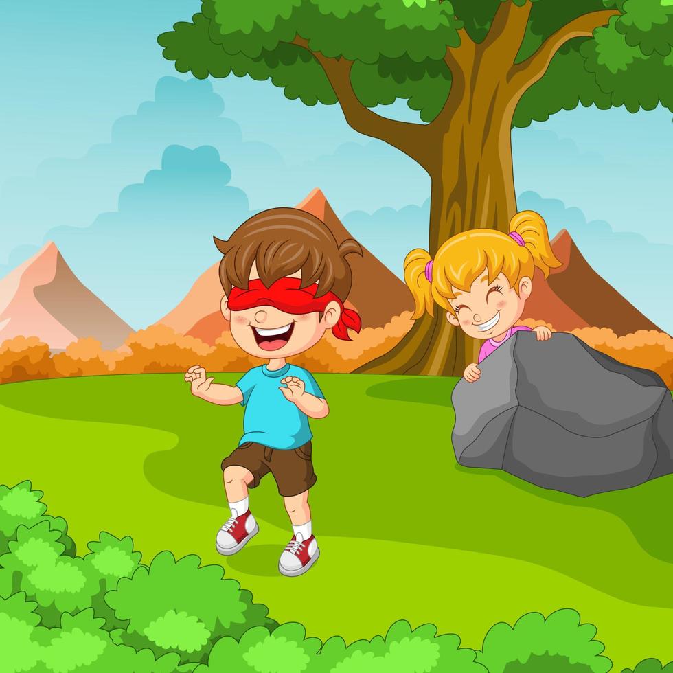 Children playing hide and seek cartoon vector 17678968 Vector Art