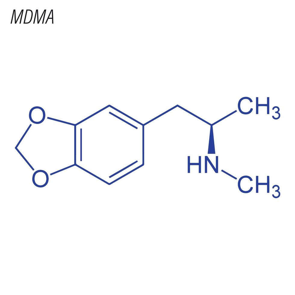 Vector Skeletal formula of MDMA. Drug chemical molecule.