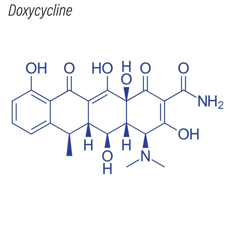 fórmula esquelética vectorial de doxiciclina. molécula química del fármaco. vector