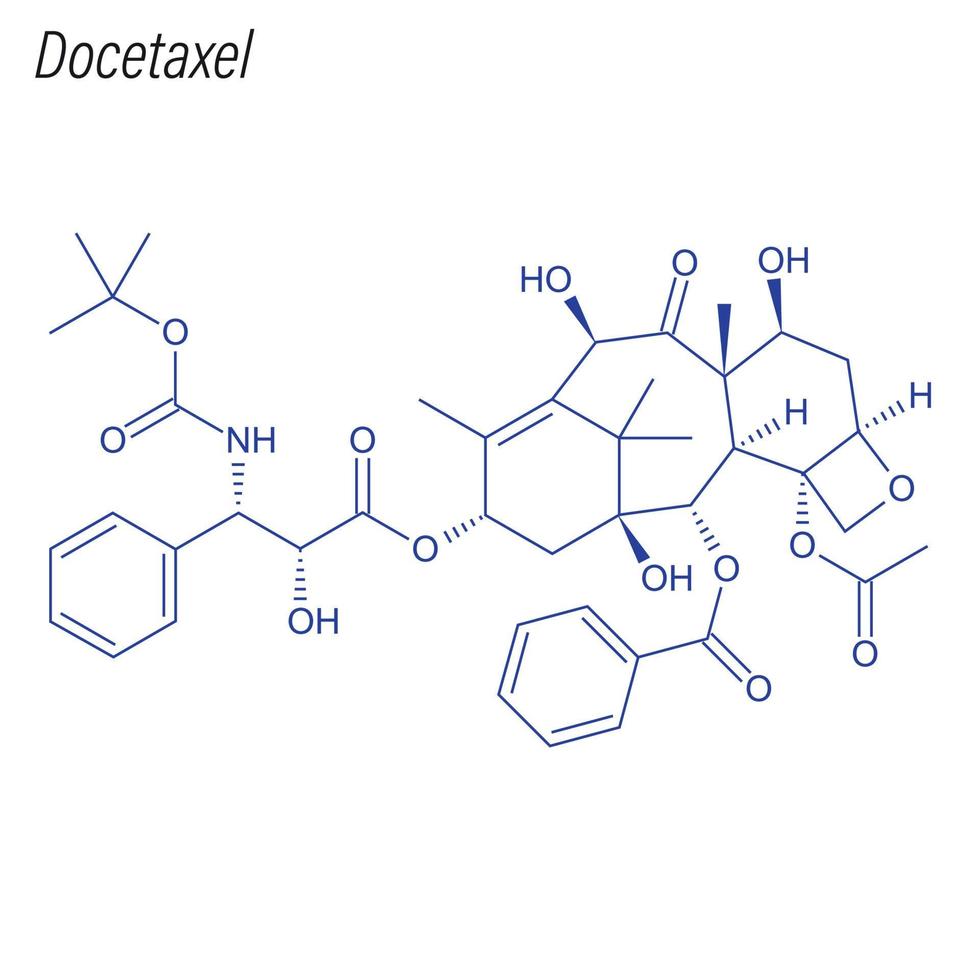 fórmula esquelética vectorial de docetaxel. molécula química del fármaco. vector