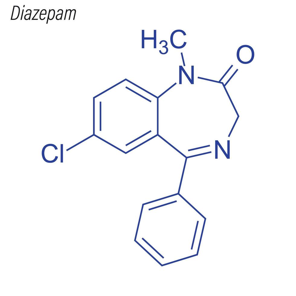 Vector Skeletal formula of Diazepam. Drug chemical molecule. 6659260