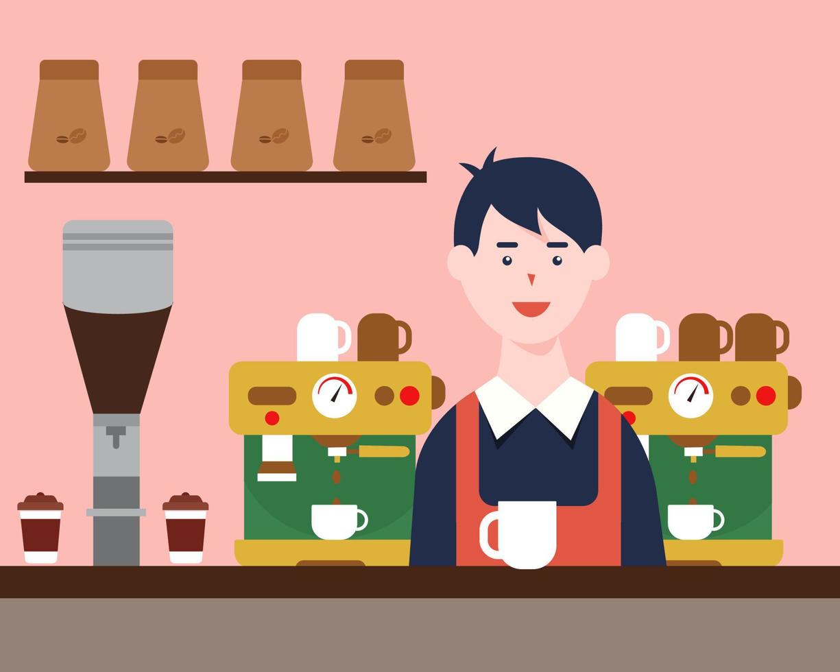 Coffee shop. Barista or owner the shop. Cartoon vector style for your design.