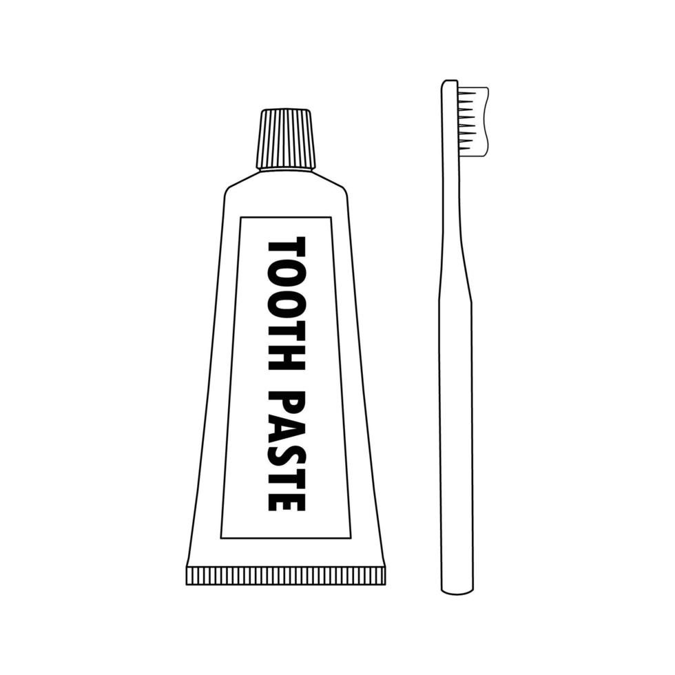 ilustración del icono del contorno del cepillo de dientes y la pasta de dientes en un fondo blanco aislado adecuado para la higiene, la limpieza, el icono sanitario de la boca vector