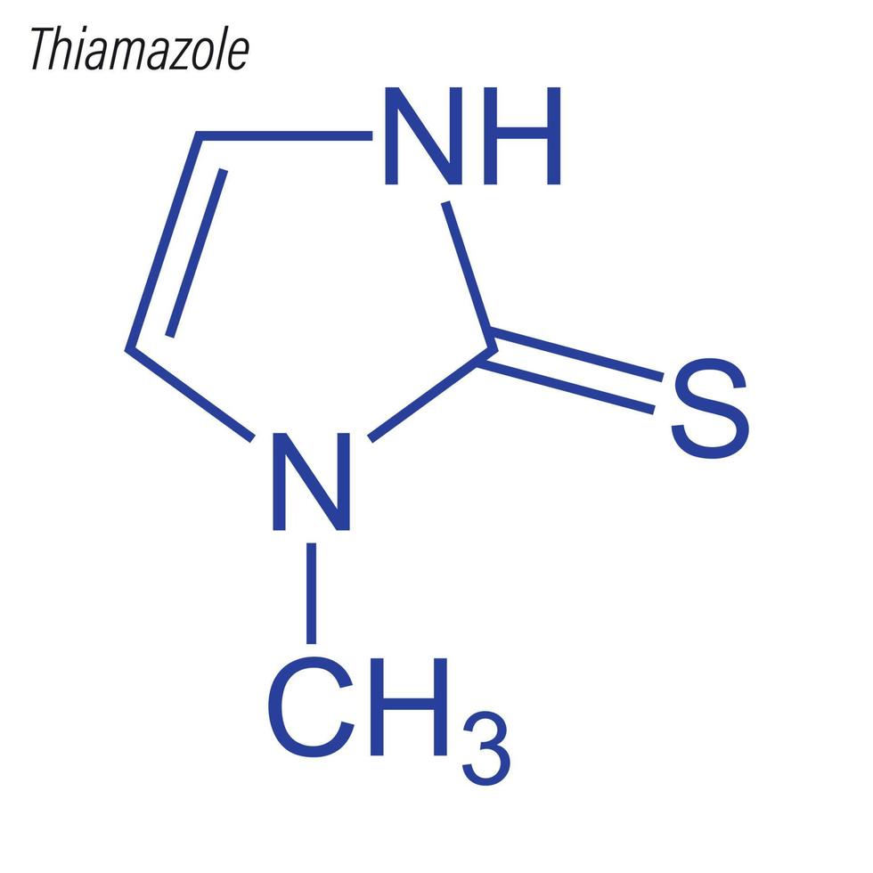 fórmula esquelética vectorial de tiamazol. molécula química del fármaco. vector