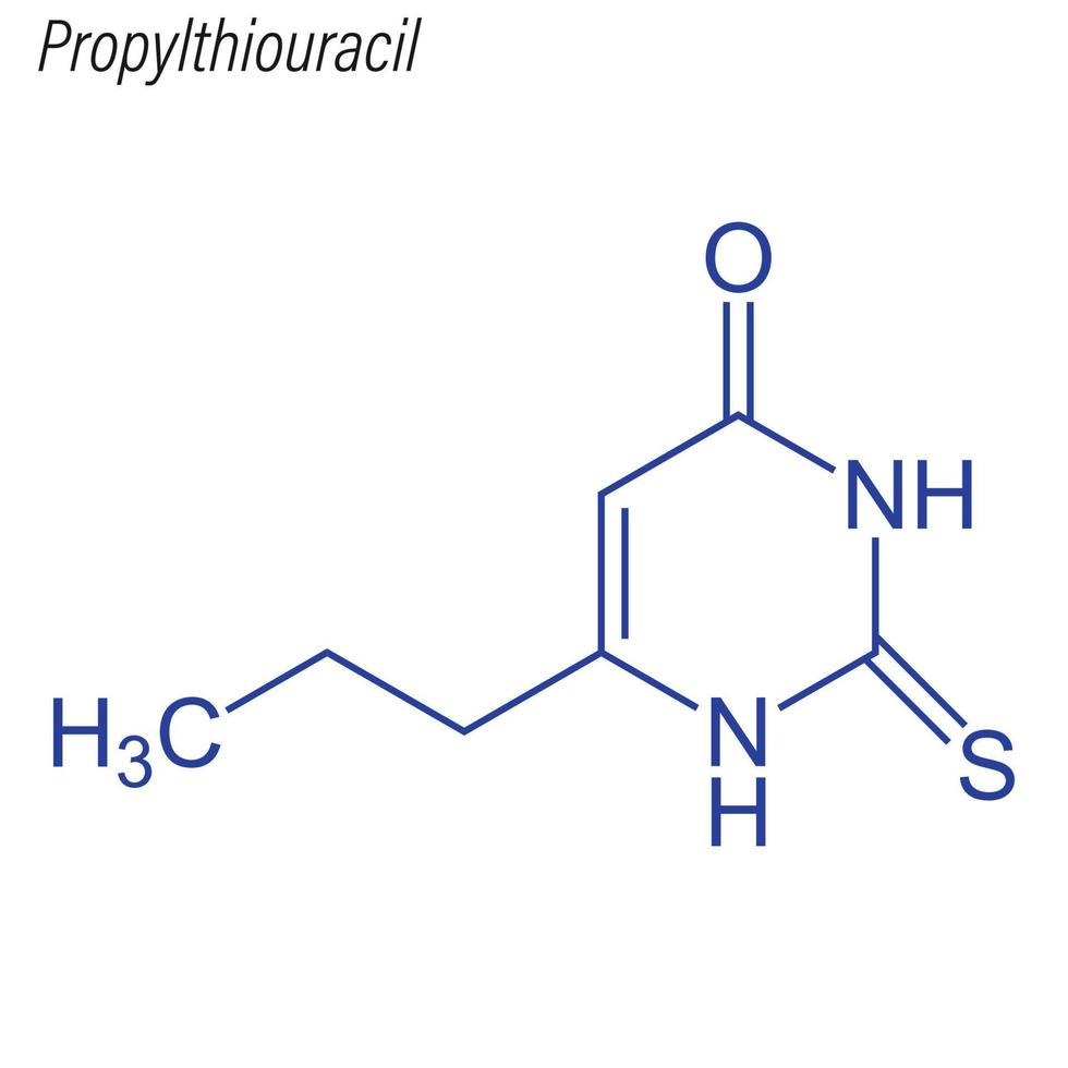 Vector Skeletal formula of Propylthiouracil. Drug chemical molec