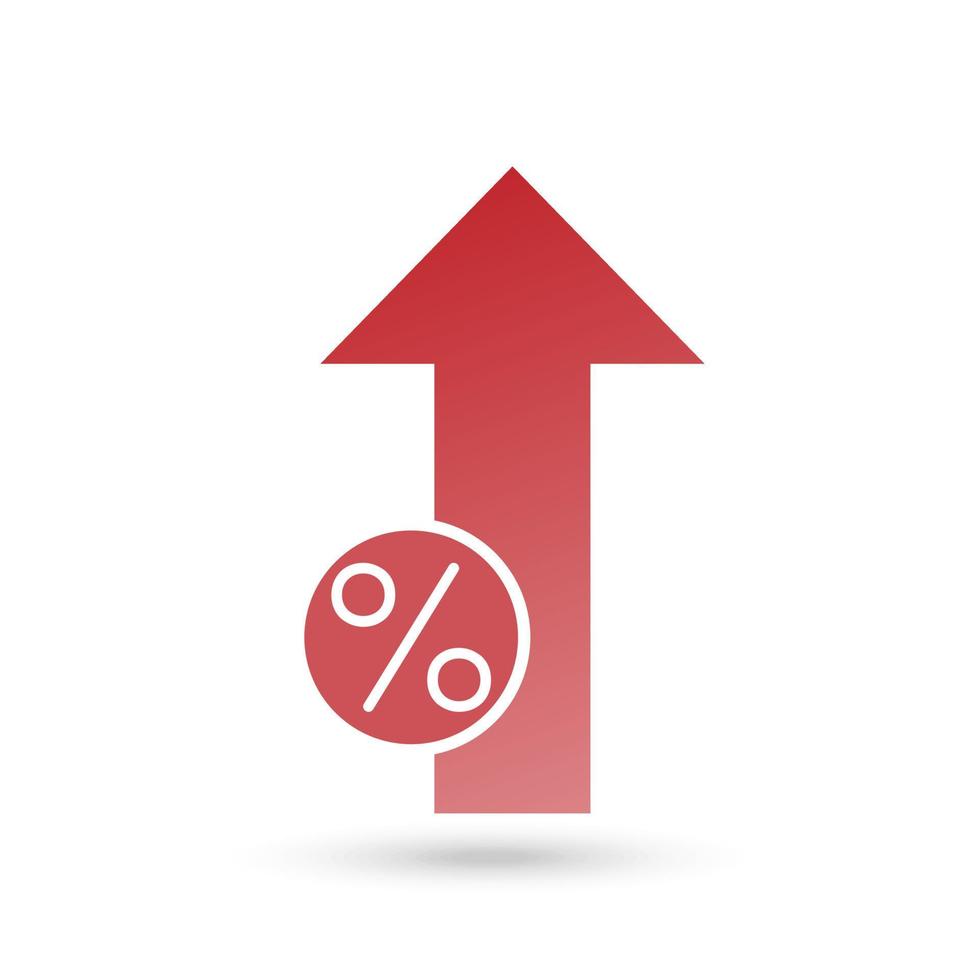 Percent up arrow red icon, vector illustration.