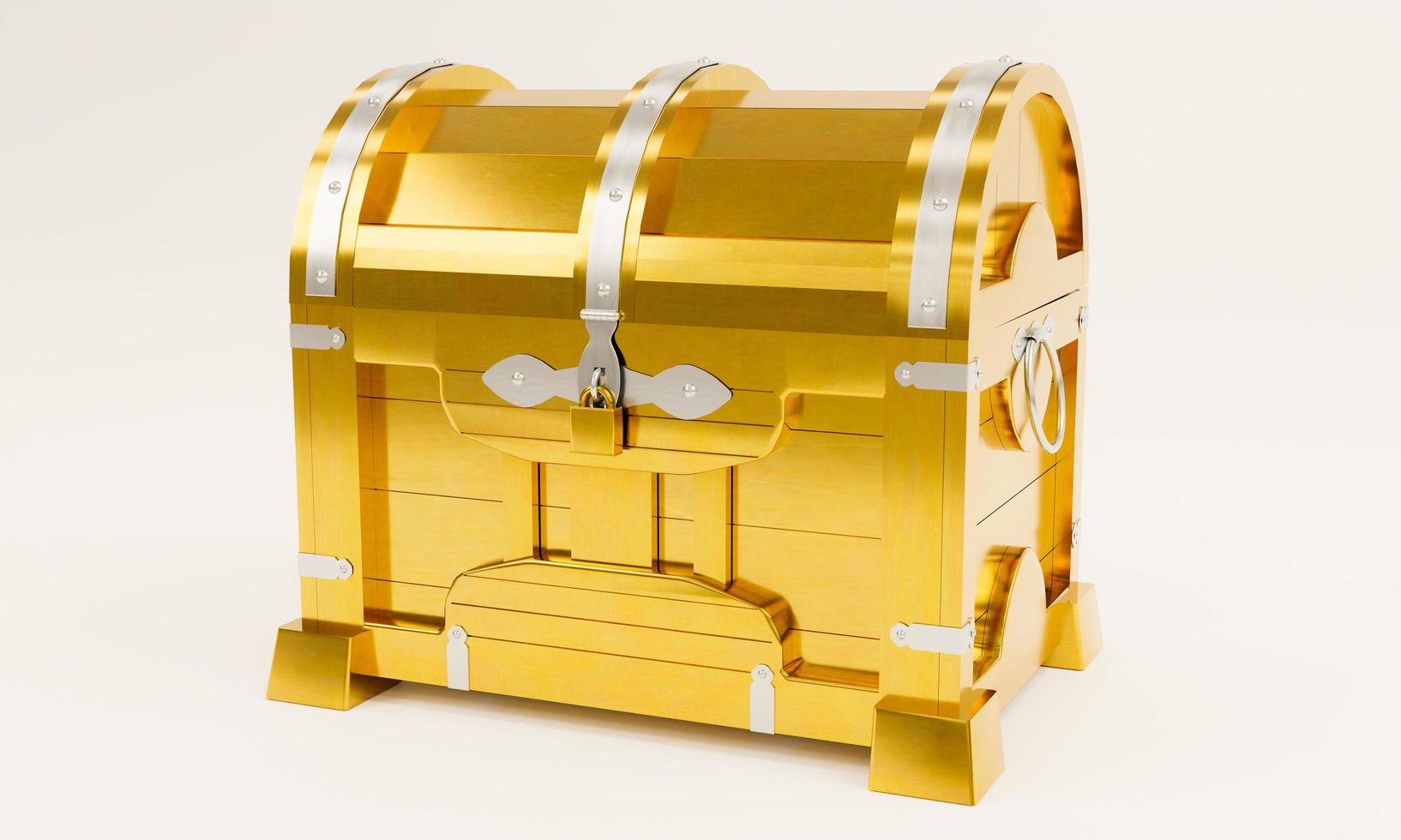 Empty golden vintage treasure chest. Isolated on white background and wallpaper. 3D Render. photo