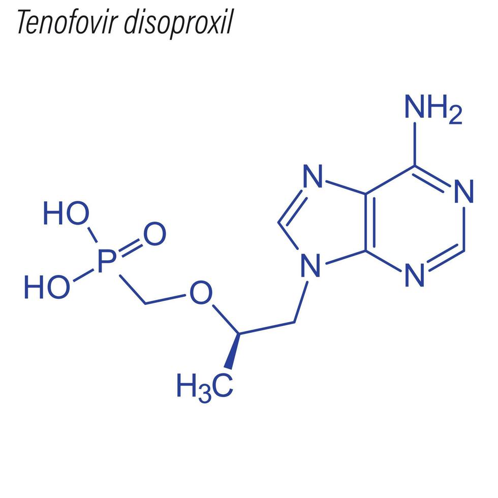 fórmula esquelética vectorial de tenofovir disoproxilo. droga química m vector