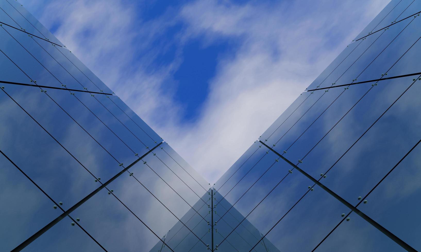 A view of a building full of mirrors You can see the sky and white clouds. Mirror reflection from the building. 3D Rendering photo