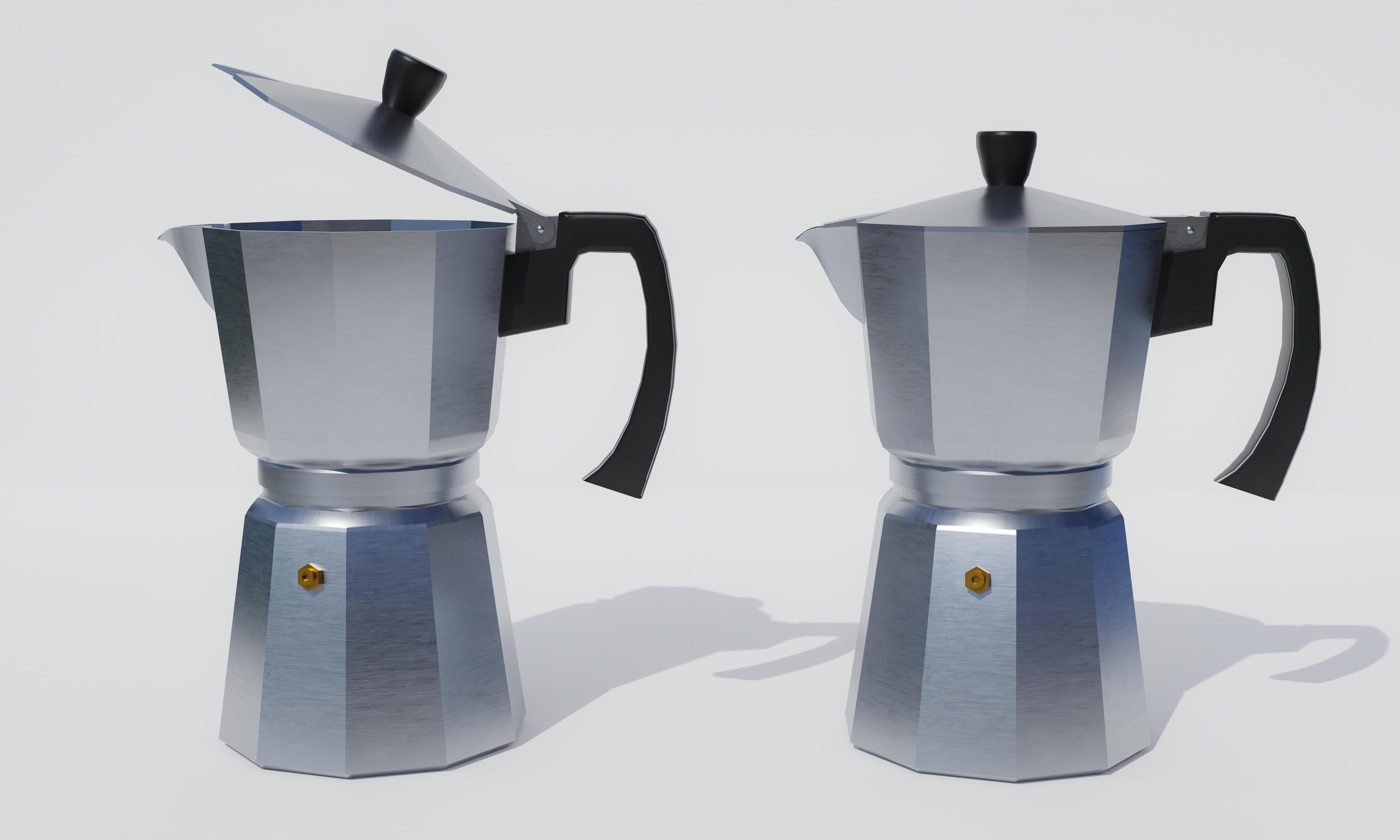 Portable coffee Moka pot for making espresso. Aluminum coffee pot. Use