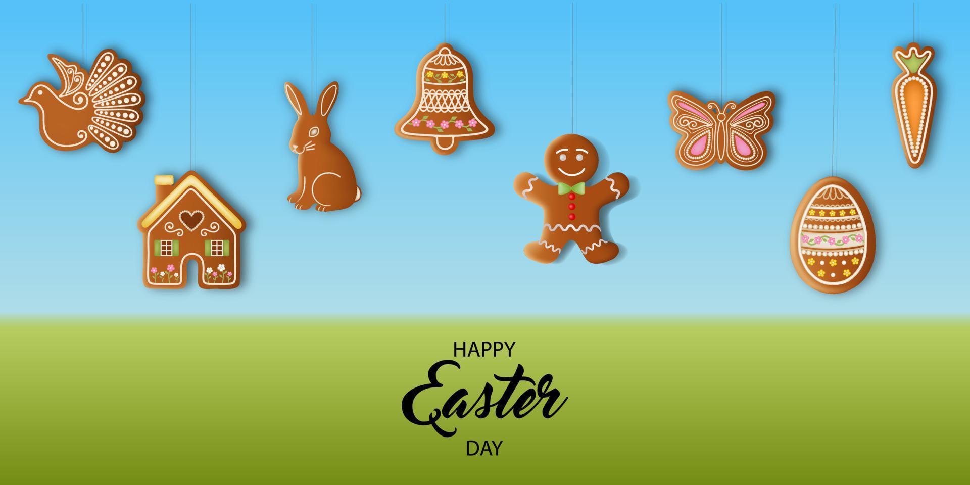 fondo de pascua con galletas de jengibre vector