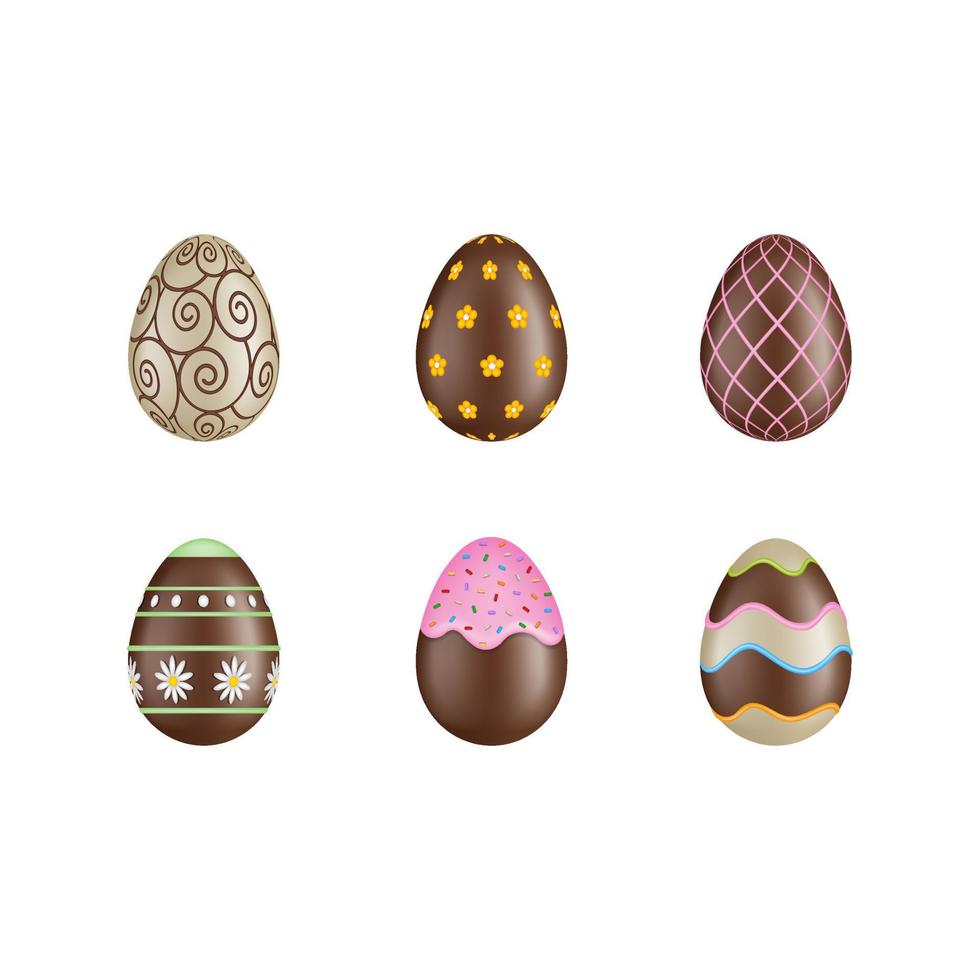 conjunto de huevos de chocolate decorados. huevos de pascua con decoraciones coloridas vector