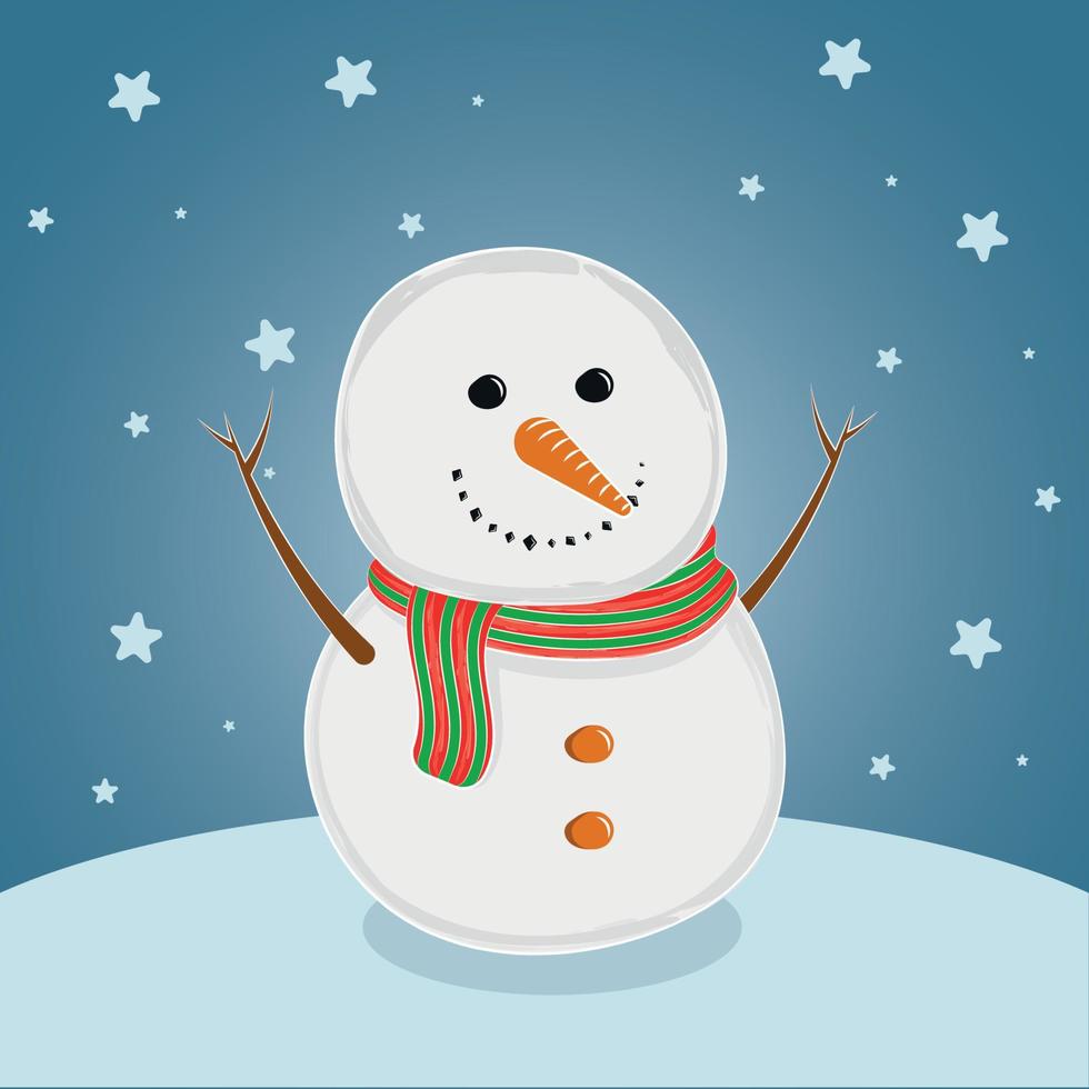 personaje de muñeco de nieve feliz aislado en vector de paisaje de invierno