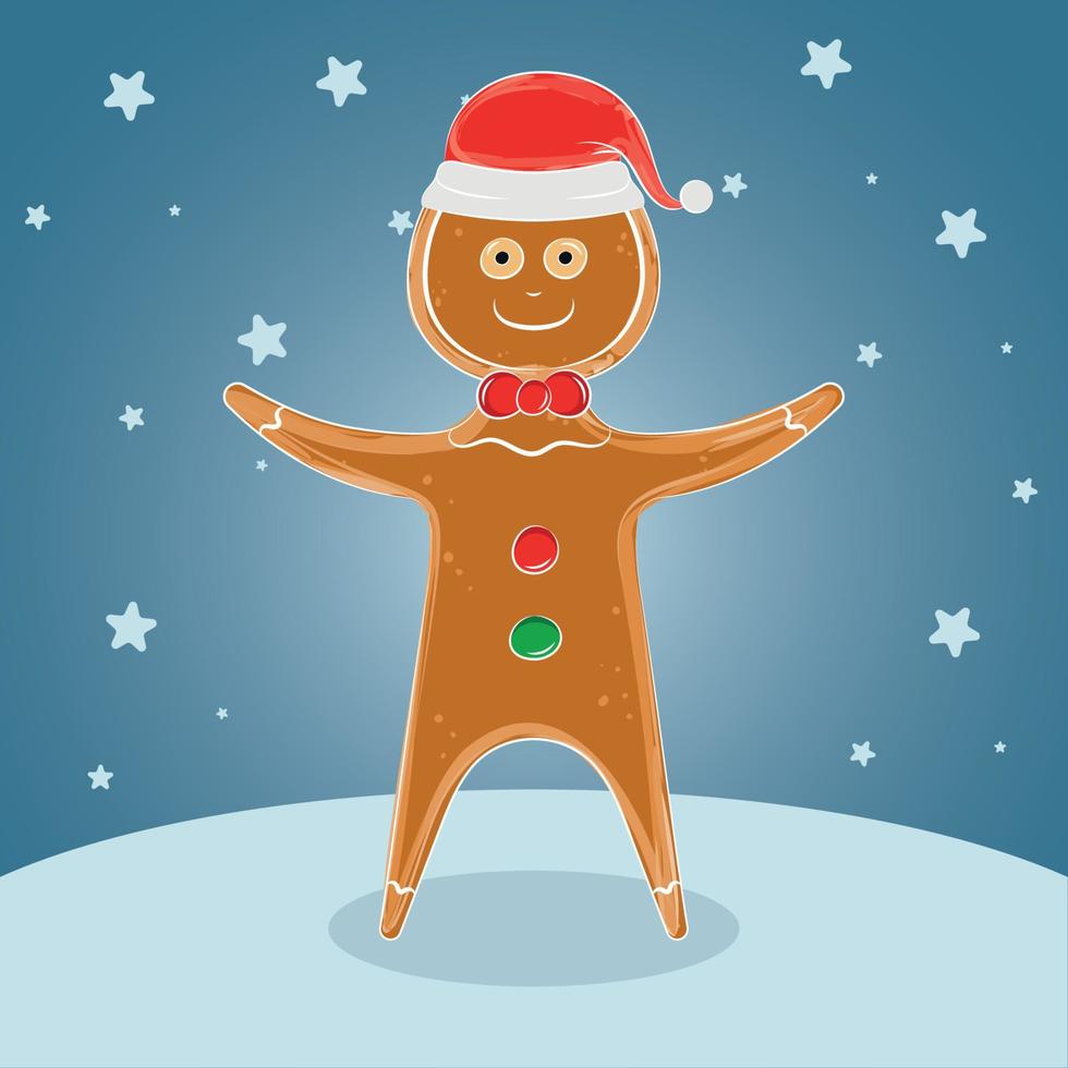 Isolated happy gingerbread cookie cartoon on a winter landscape Vector