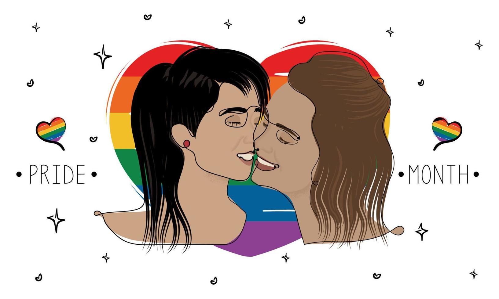 Happy lesbian couple kissing each other LGBT Pride Vector