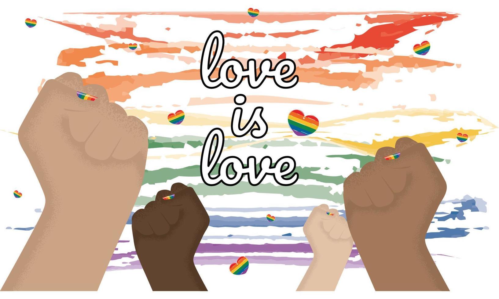Group of hands fighting for rights LGBT concept Vector