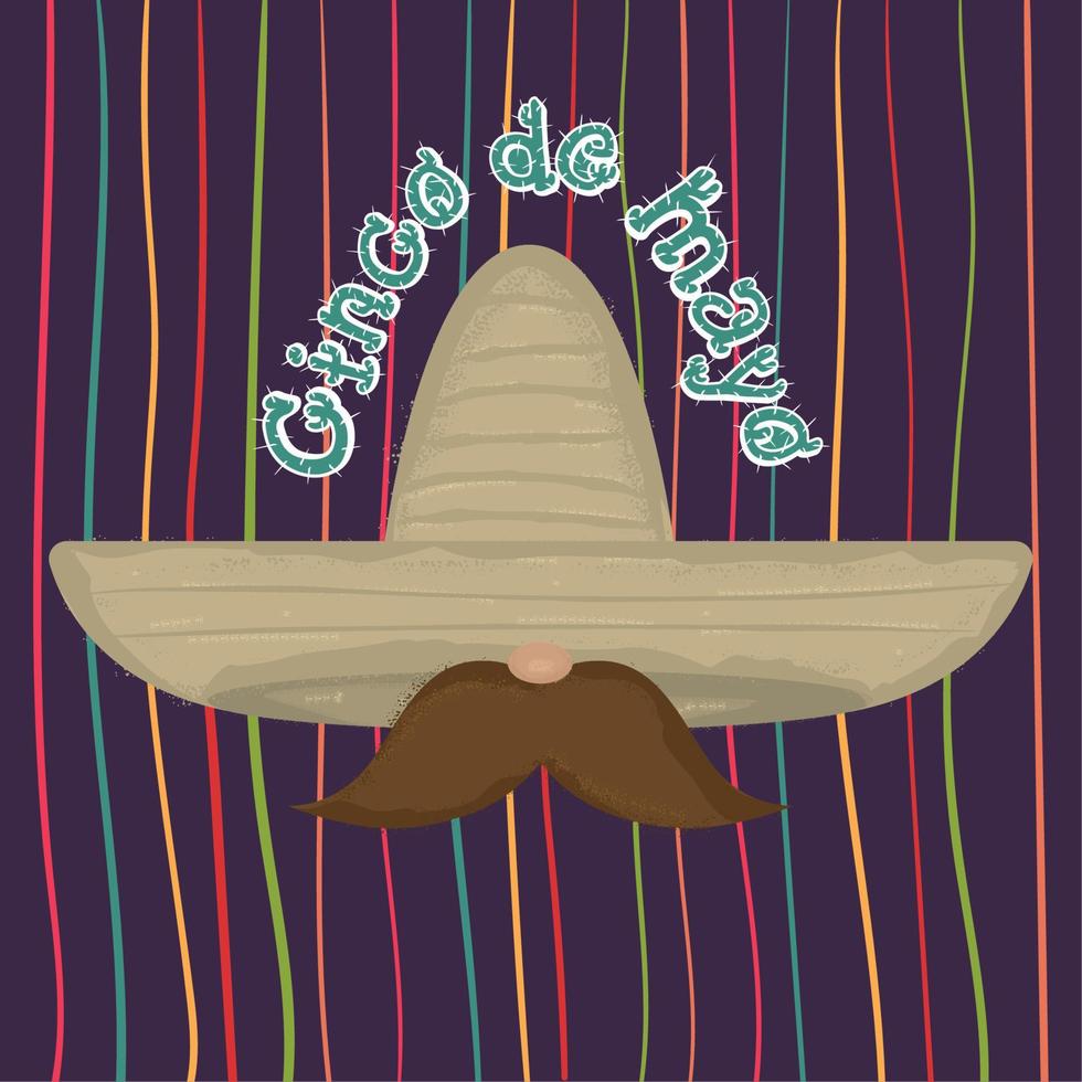 Traditional mexican hat with mustache Cinco de mayo Vector