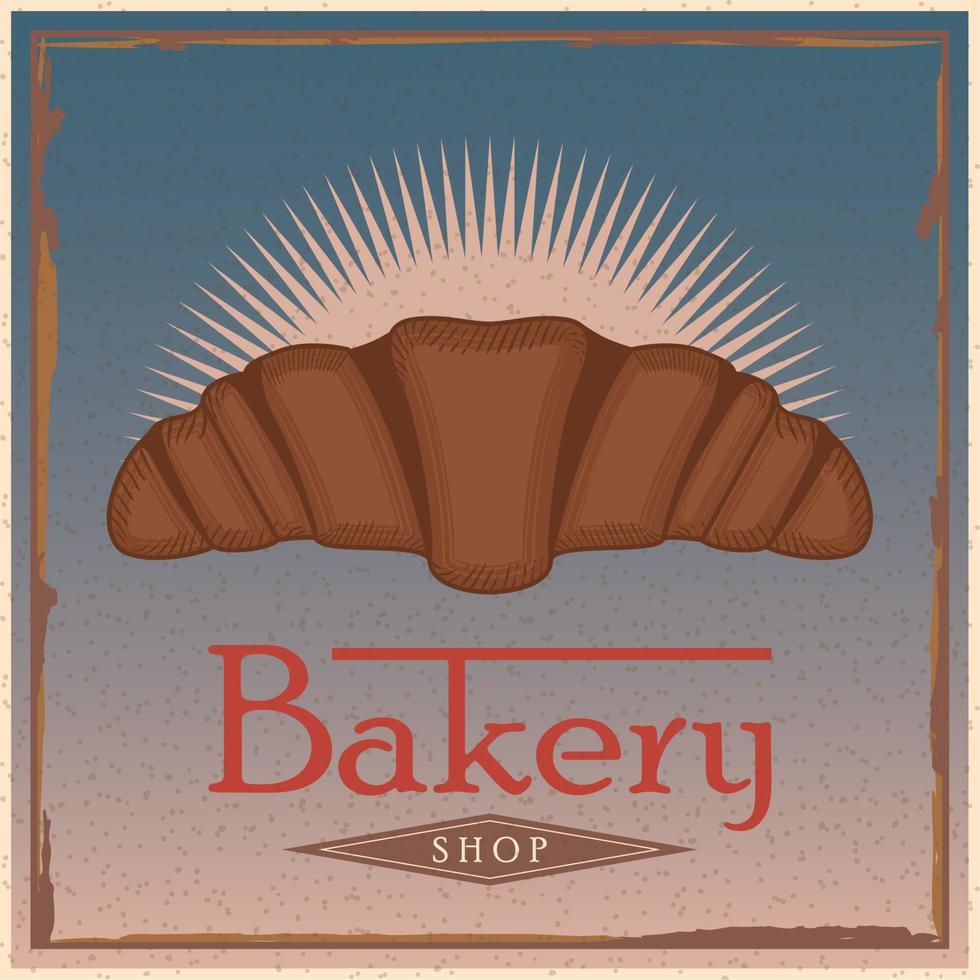 vector de icono de croissant horneado de ilustración de tienda de panadería vintage